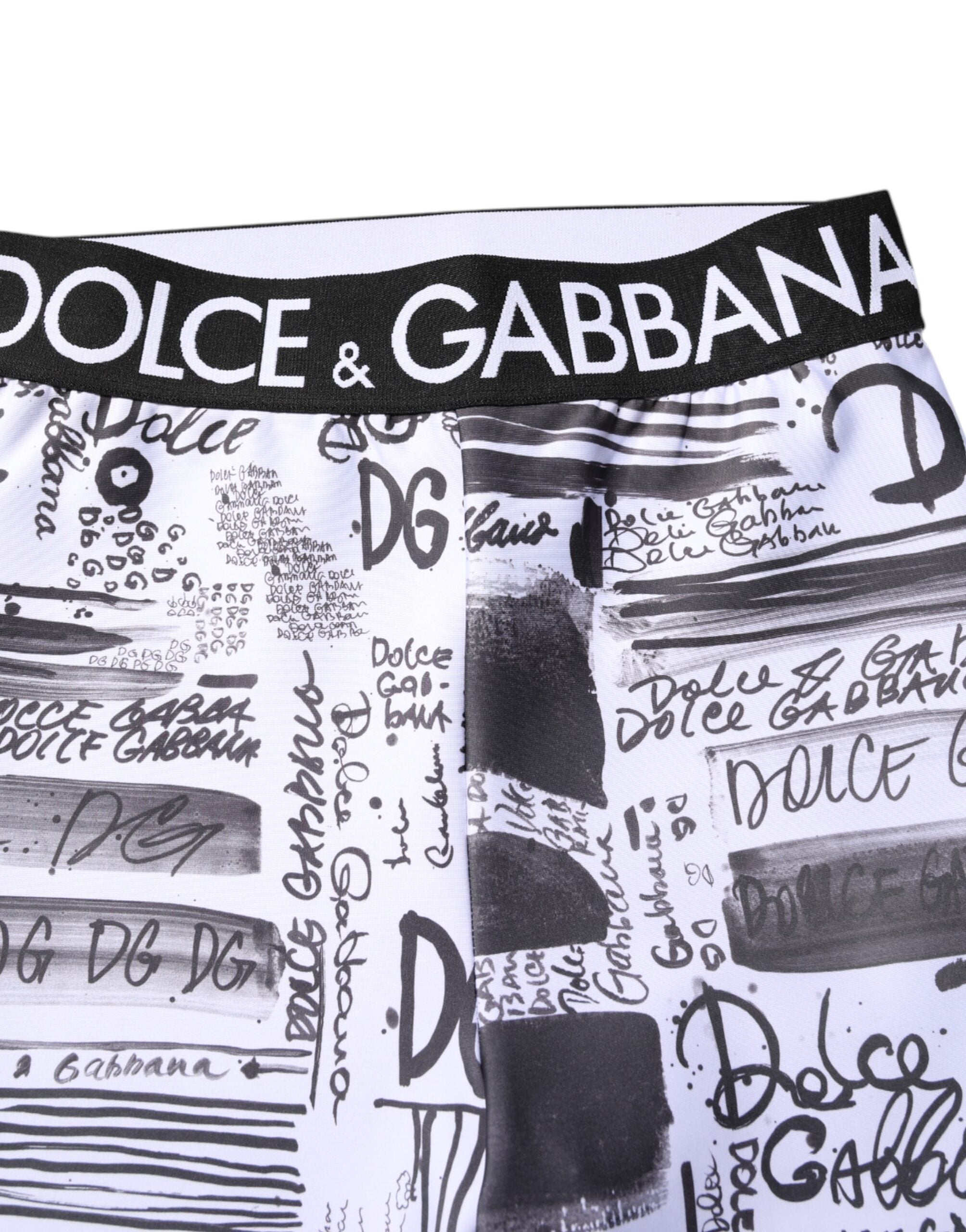 Dolce & Gabbana Weiße Grafik HighWaist Skinny Leggings Hose
