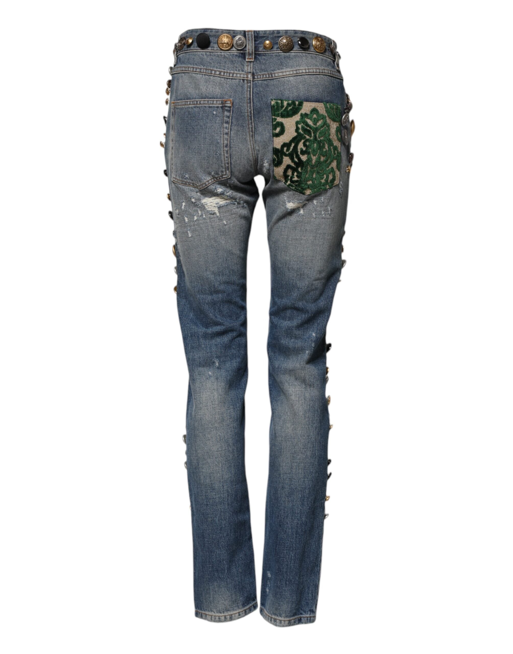 Dolce & Gabbana Blaue verschönerte zerfetzte SkinnyDenim Jeans