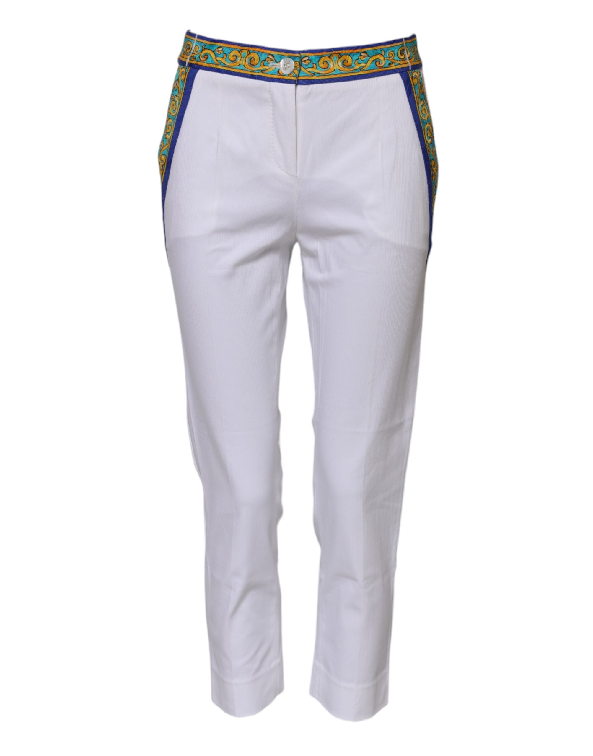 Dolce & Gabbana Weiße konisch zulaufende Hose aus Baumwolle mit mittlerer Taille