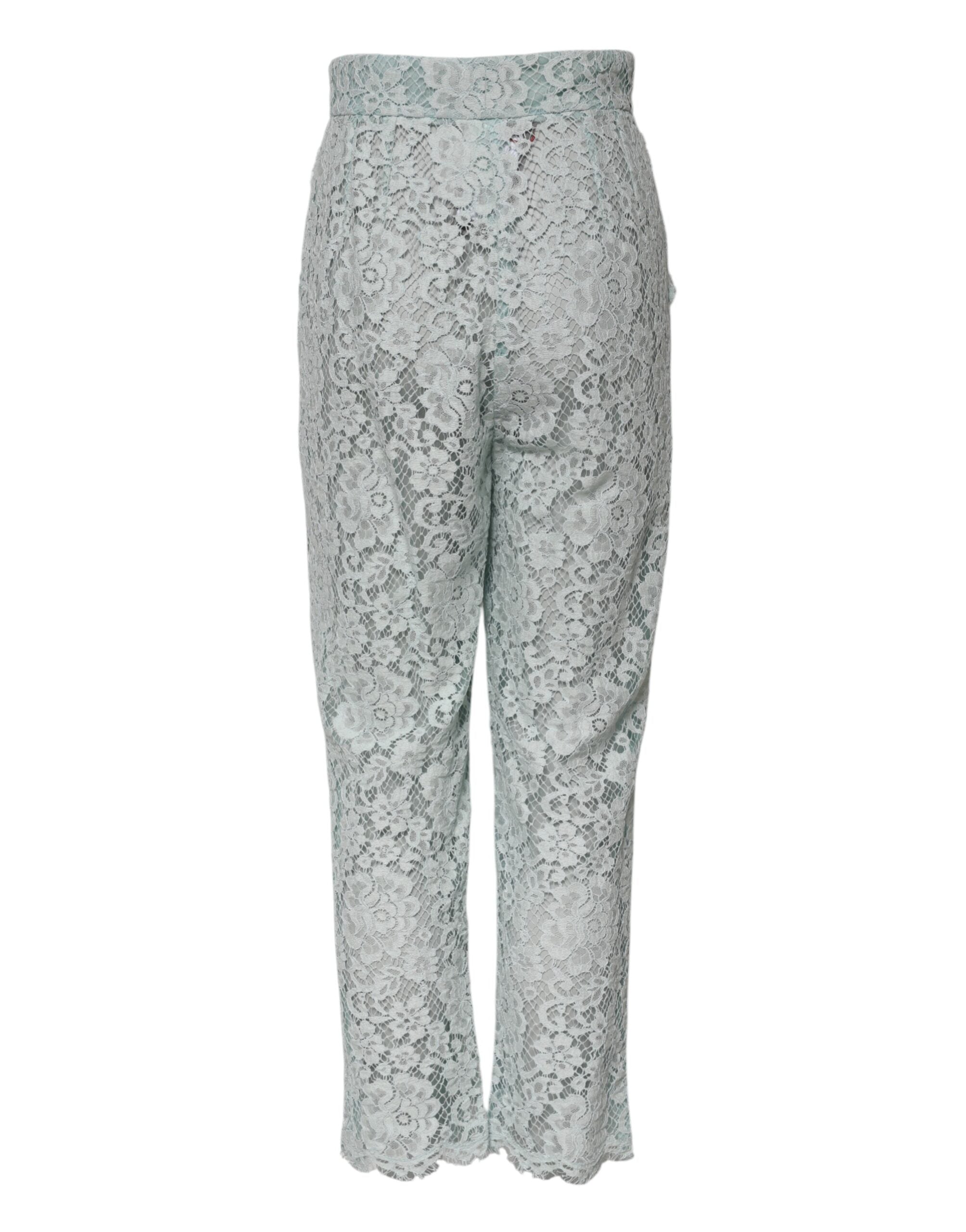 Dolce & Gabbana Mintgrüne Hose aus Baumwolle mit floraler Spitze Hose