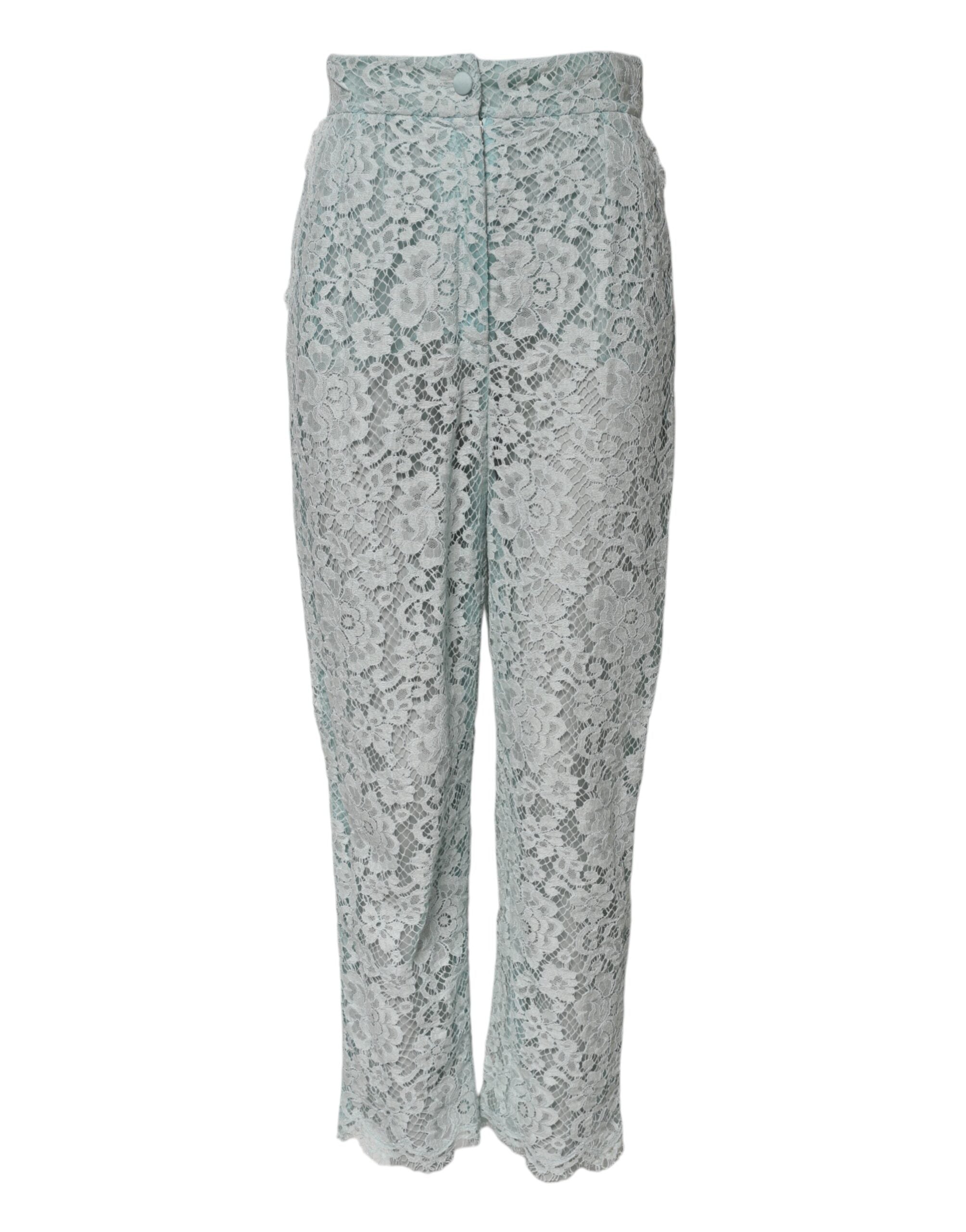 Dolce & Gabbana Mintgrüne Hose aus Baumwolle mit floraler Spitze Hose