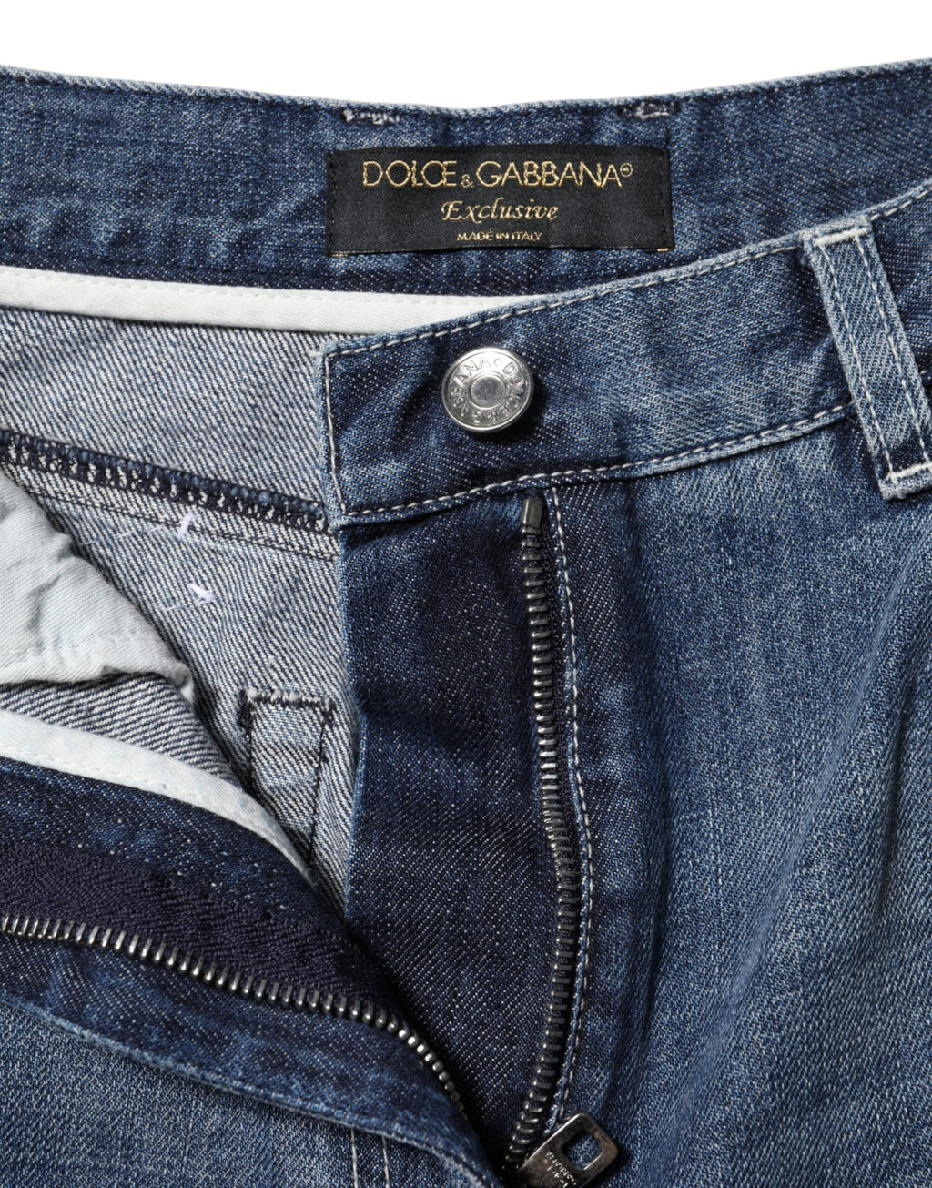 Dolce & Gabbana Blaue Denim-Jeans mit hoher Taille und weitem Bein aus Baumwolle