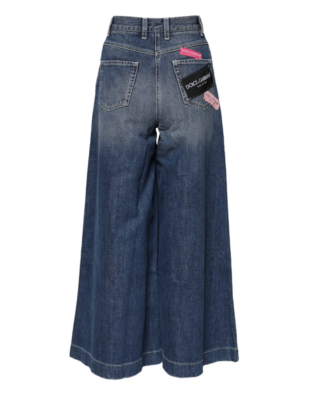 Dolce & Gabbana Blaue Denim-Jeans mit hoher Taille und weitem Bein aus Baumwolle