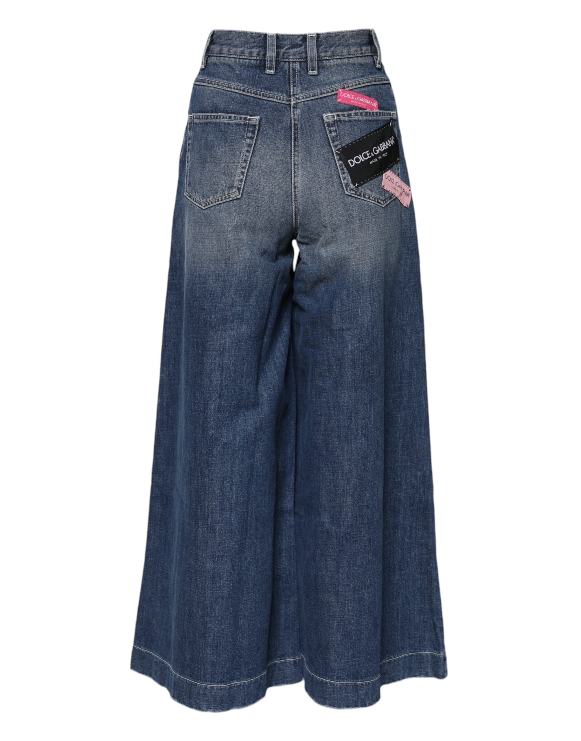 Dolce & Gabbana Blaue Denim-Jeans mit hoher Taille und weitem Bein aus Baumwolle
