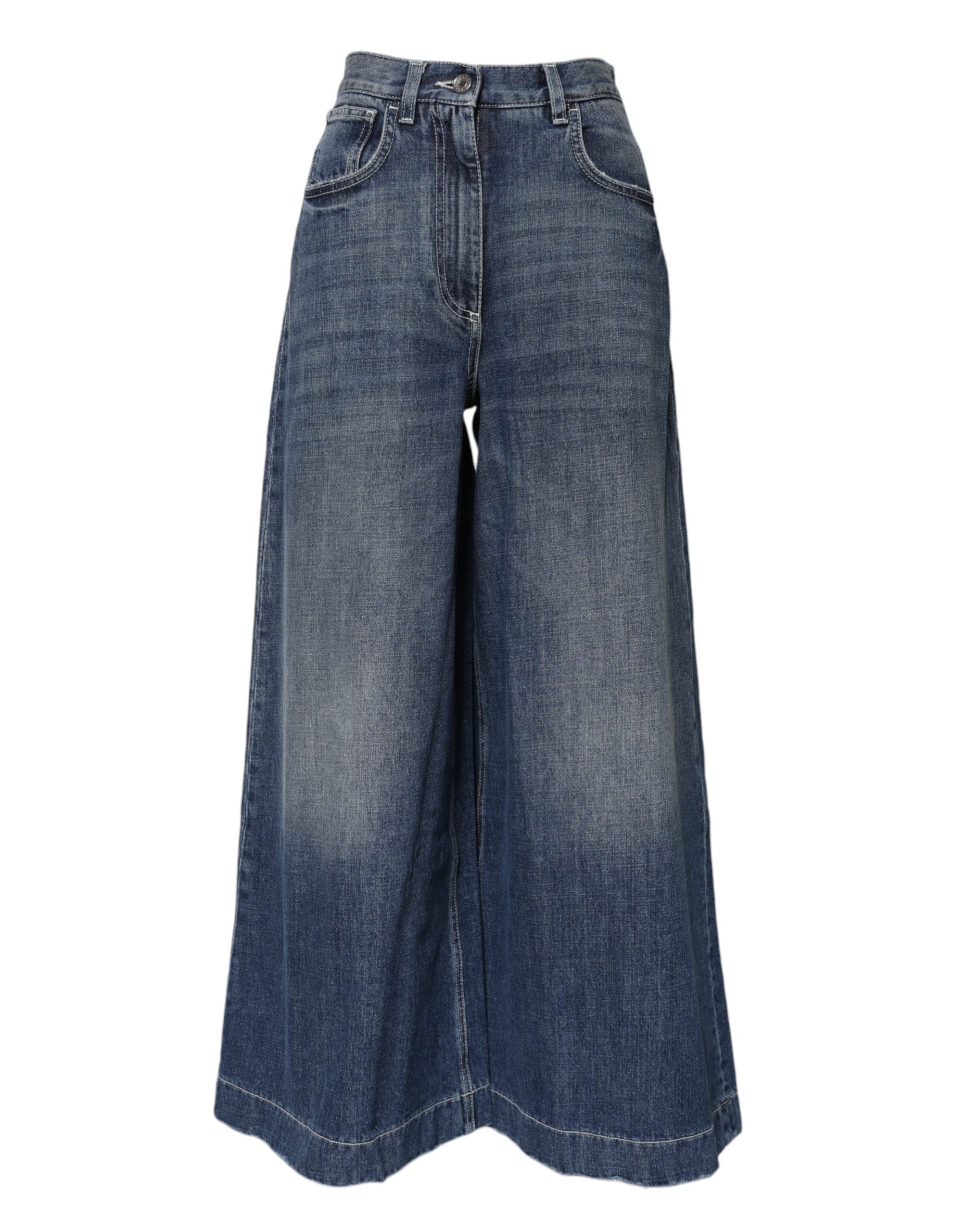Dolce & Gabbana Blaue Denim-Jeans mit hoher Taille und weitem Bein aus Baumwolle