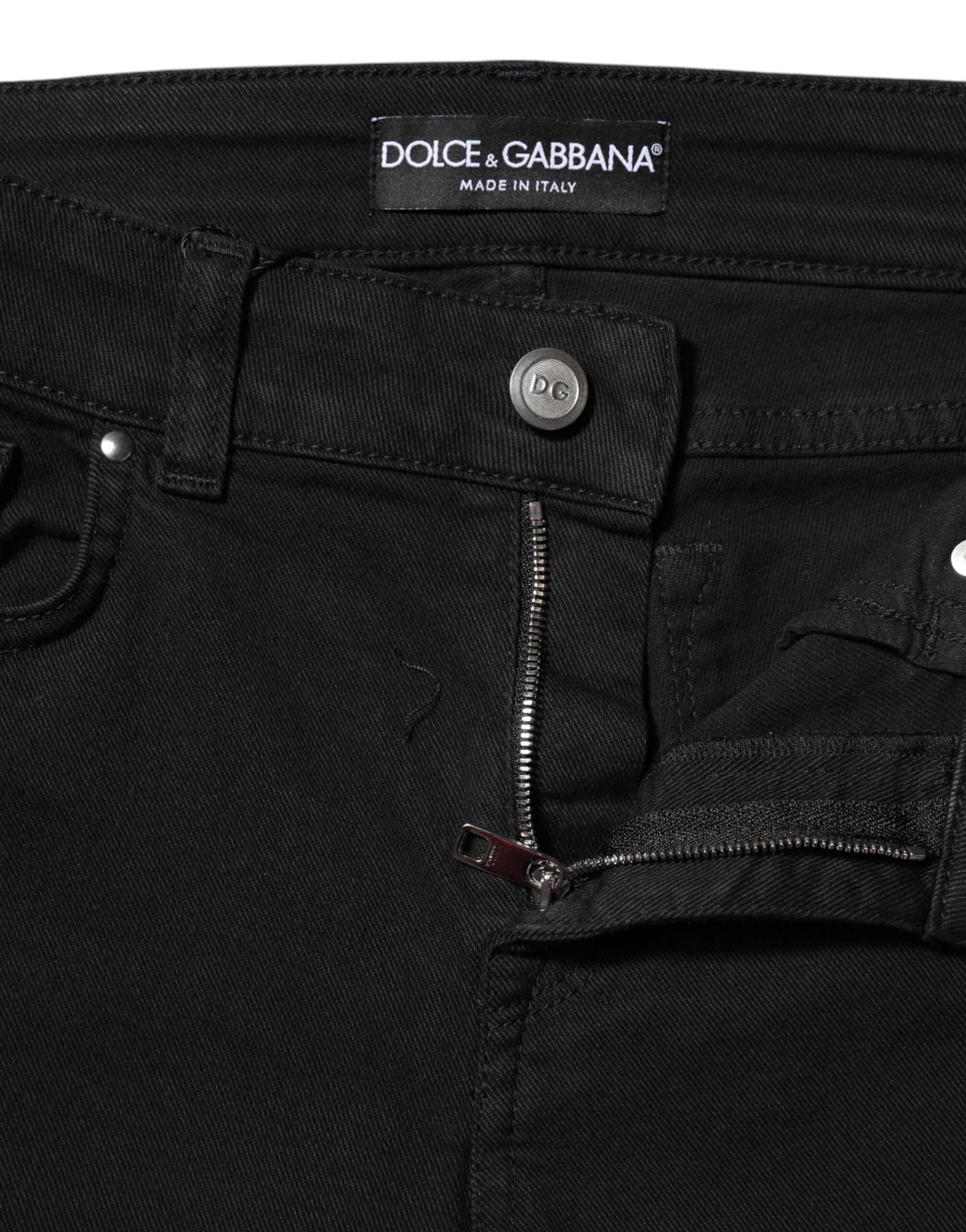 Dolce & Gabbana Schwarze Cotton Logo Skinny MidWaist Denim Jeans