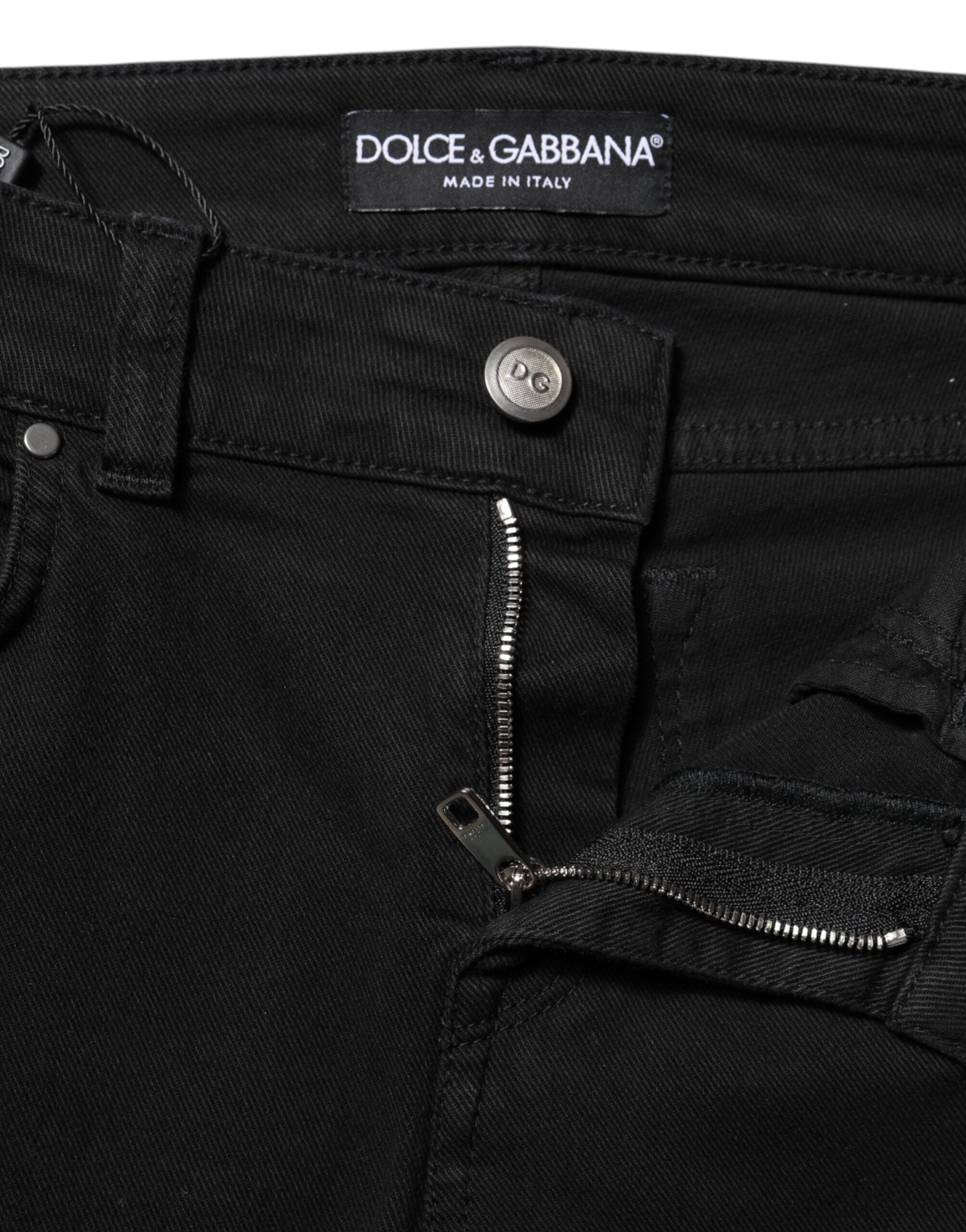 Dolce & Gabbana Schwarze Skinny Denim-Jeans aus Baumwolle mit mittlerer Taille