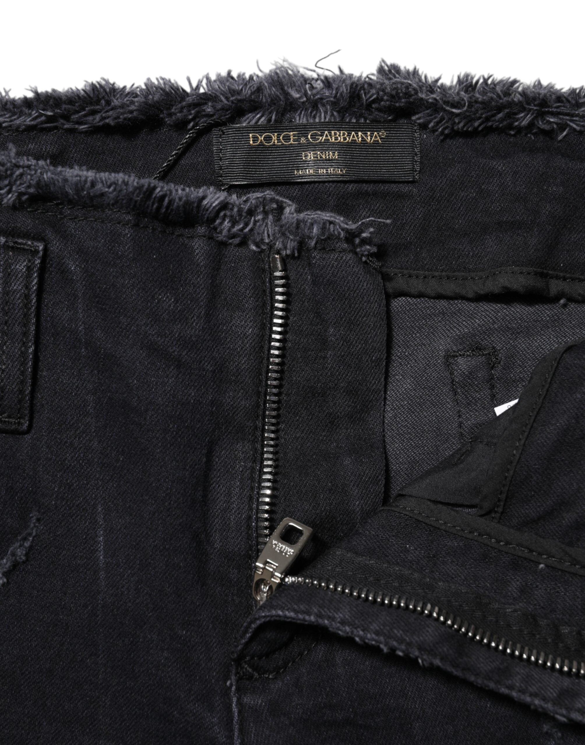 Dolce & Gabbana Schwarze zerfledderte Skinny Denim Jeans aus Baumwolle