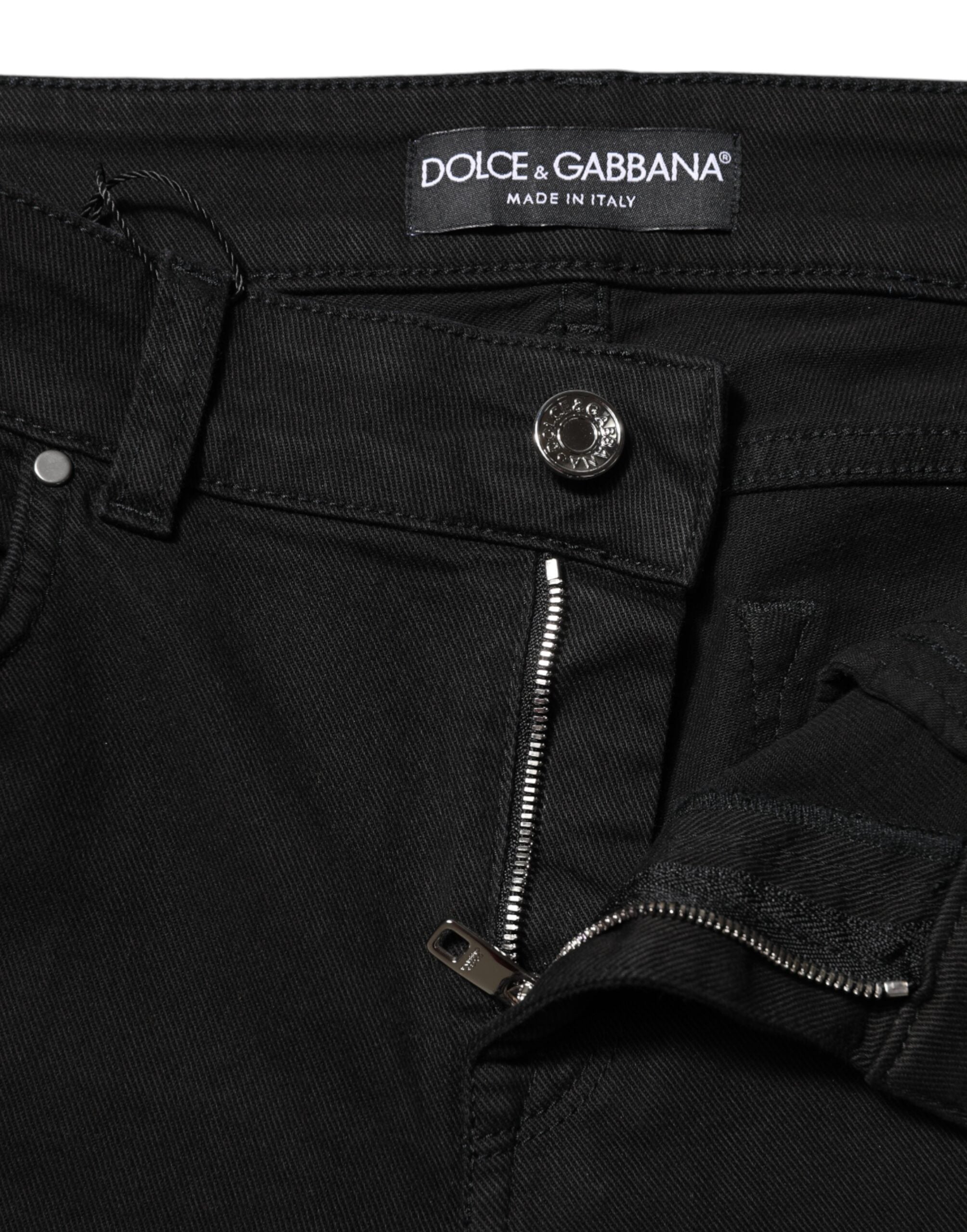 Dolce & Gabbana Schwarze Skinny Denim-Jeans aus Baumwolle mit mittlerer Taille