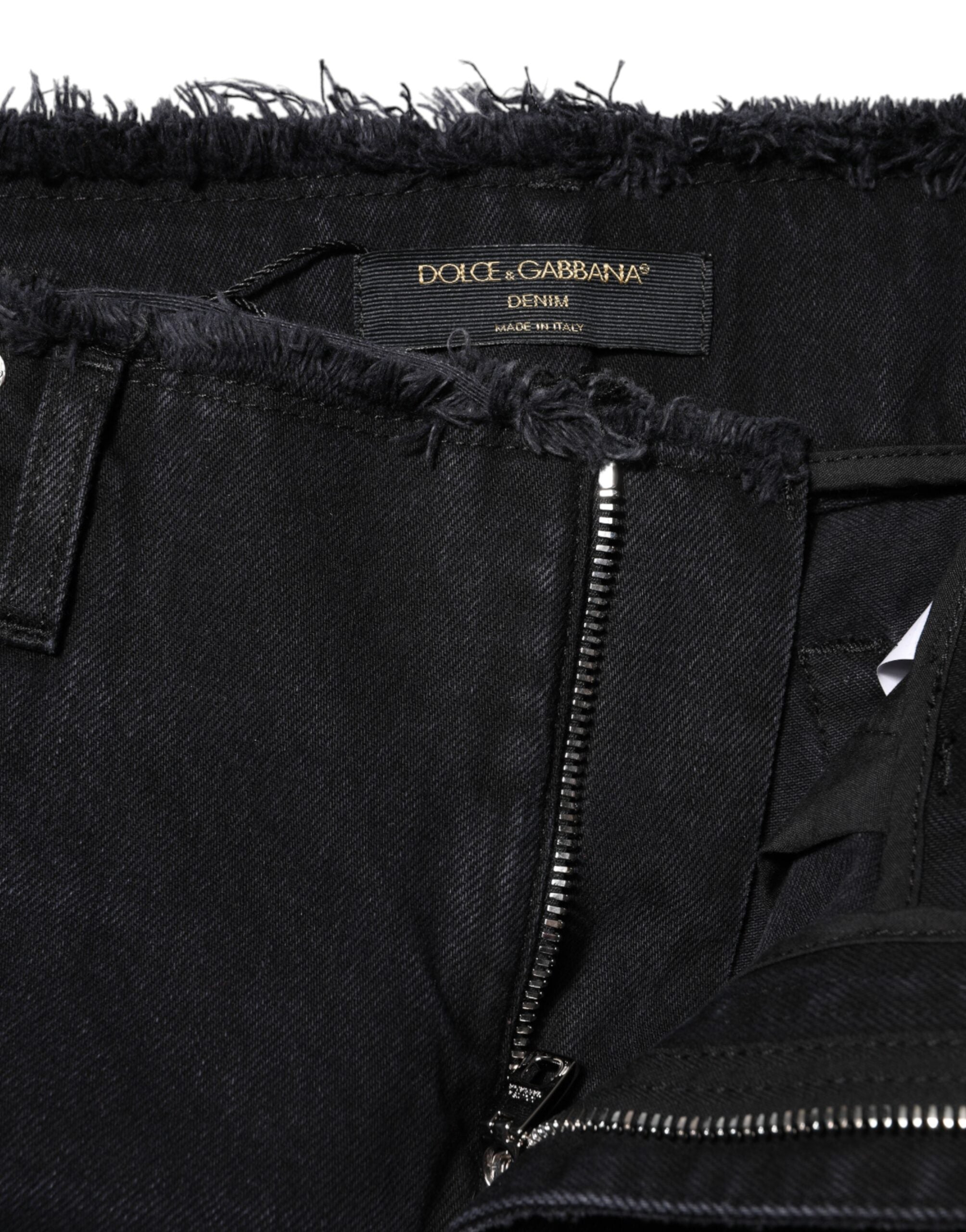 Dolce & Gabbana Schwarze zerfledderte Denim-Jeans mit mittlerer Taille aus Baumwolle