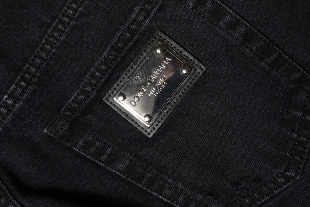 Dolce & Gabbana Zwarte Katoenen Gescheurde Mid Waist Jeans