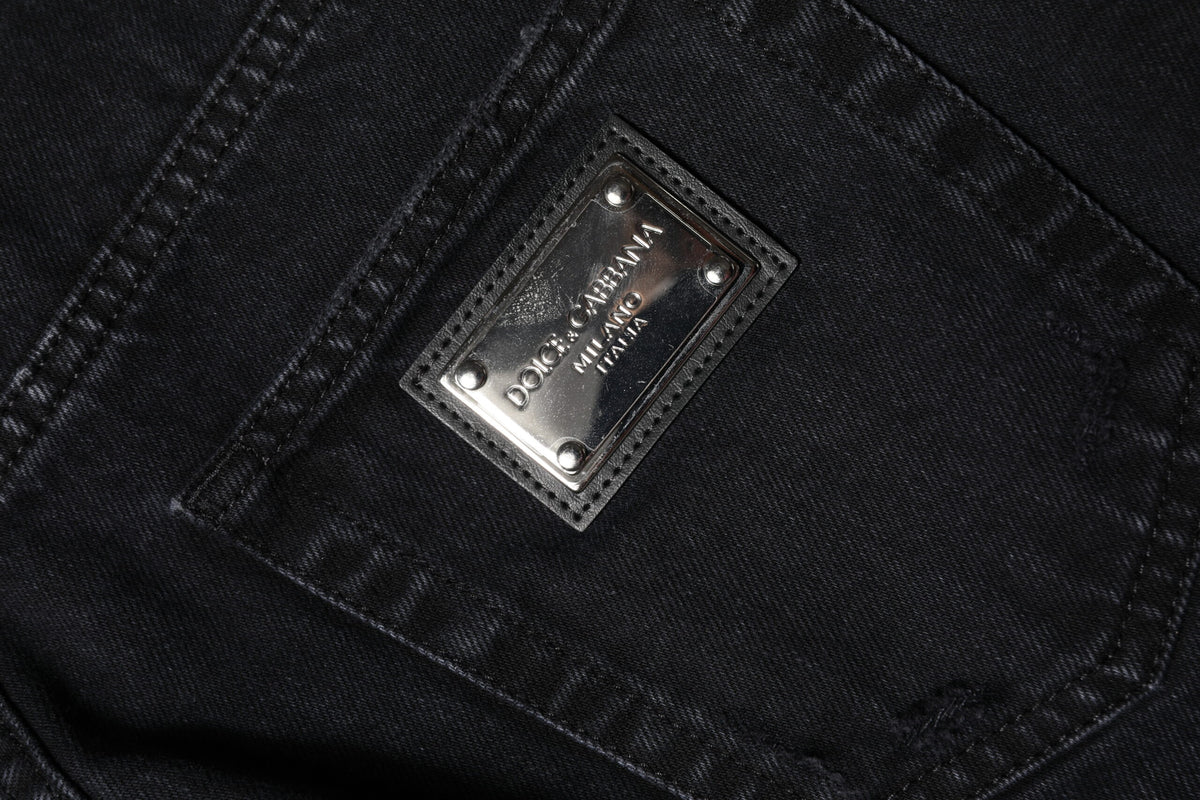 Dolce & Gabbana Zwarte Katoenen Gescheurde Mid Waist Jeans