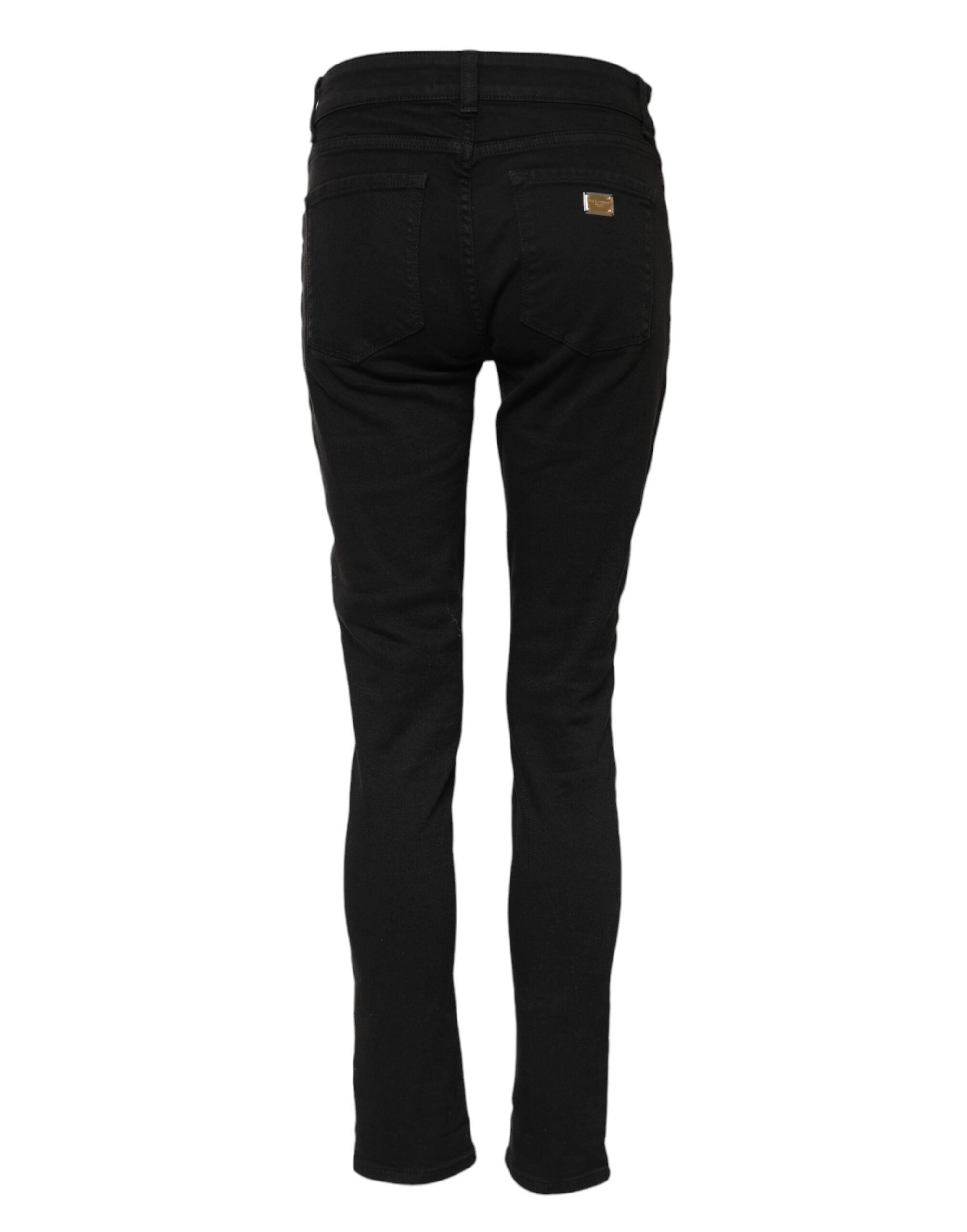 Dolce & Gabbana Schwarze Baumwolle Logo Skinny Mid Waist Denim Jeans