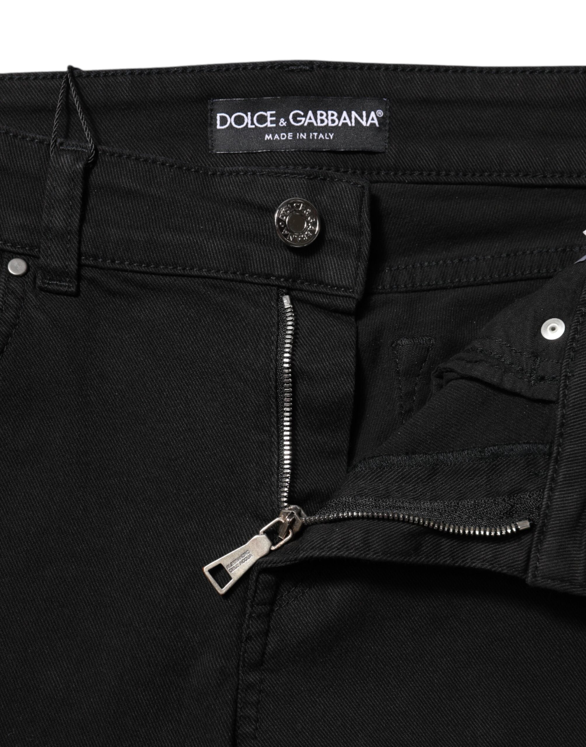 Dolce & Gabbana Schwarze Baumwolle Logo Skinny Mid Waist Denim Jeans