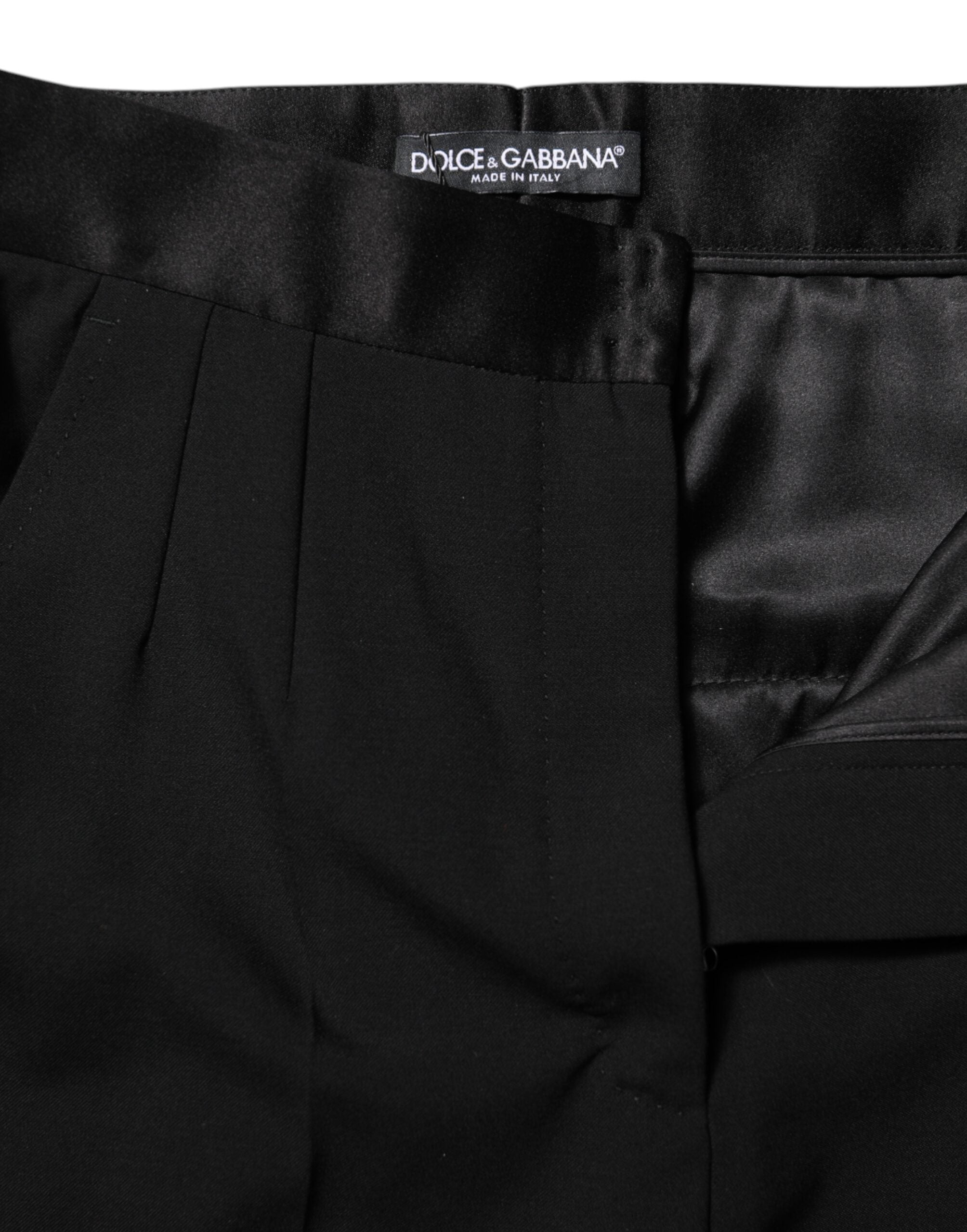 Dolce & Gabbana Schwarze konisch zulaufende Hose aus Wolle mit hoher Taille