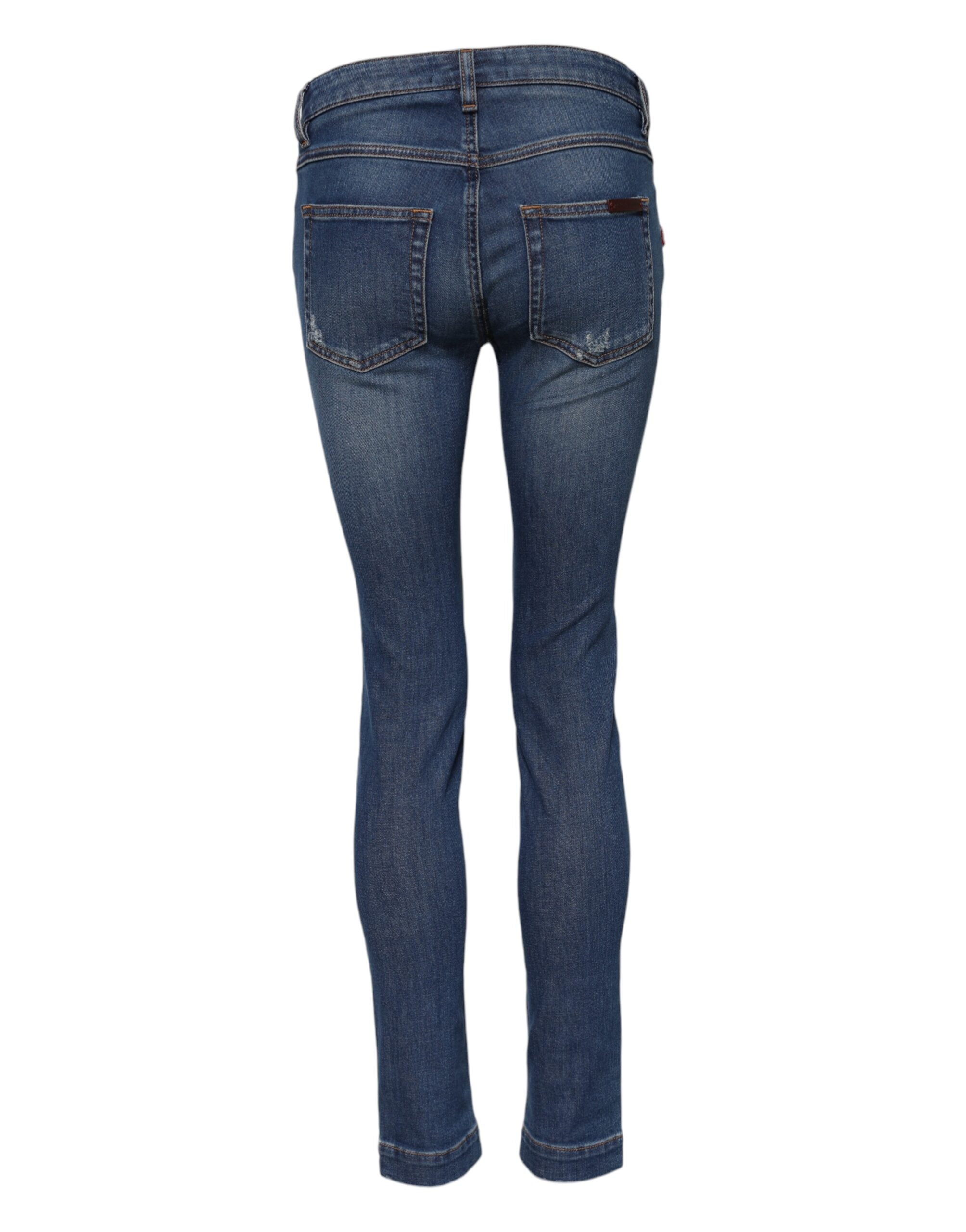 Dolce & Gabbana Blaue Skinny Denim-Jeans aus Baumwolle mit niedriger Taille