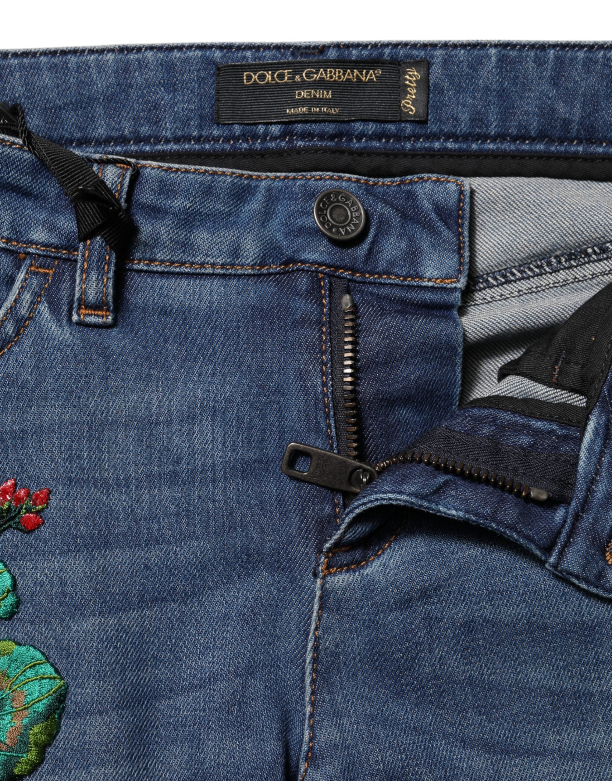 Dolce & Gabbana Blaue Skinny Denim-Jeans aus Baumwolle mit niedriger Taille