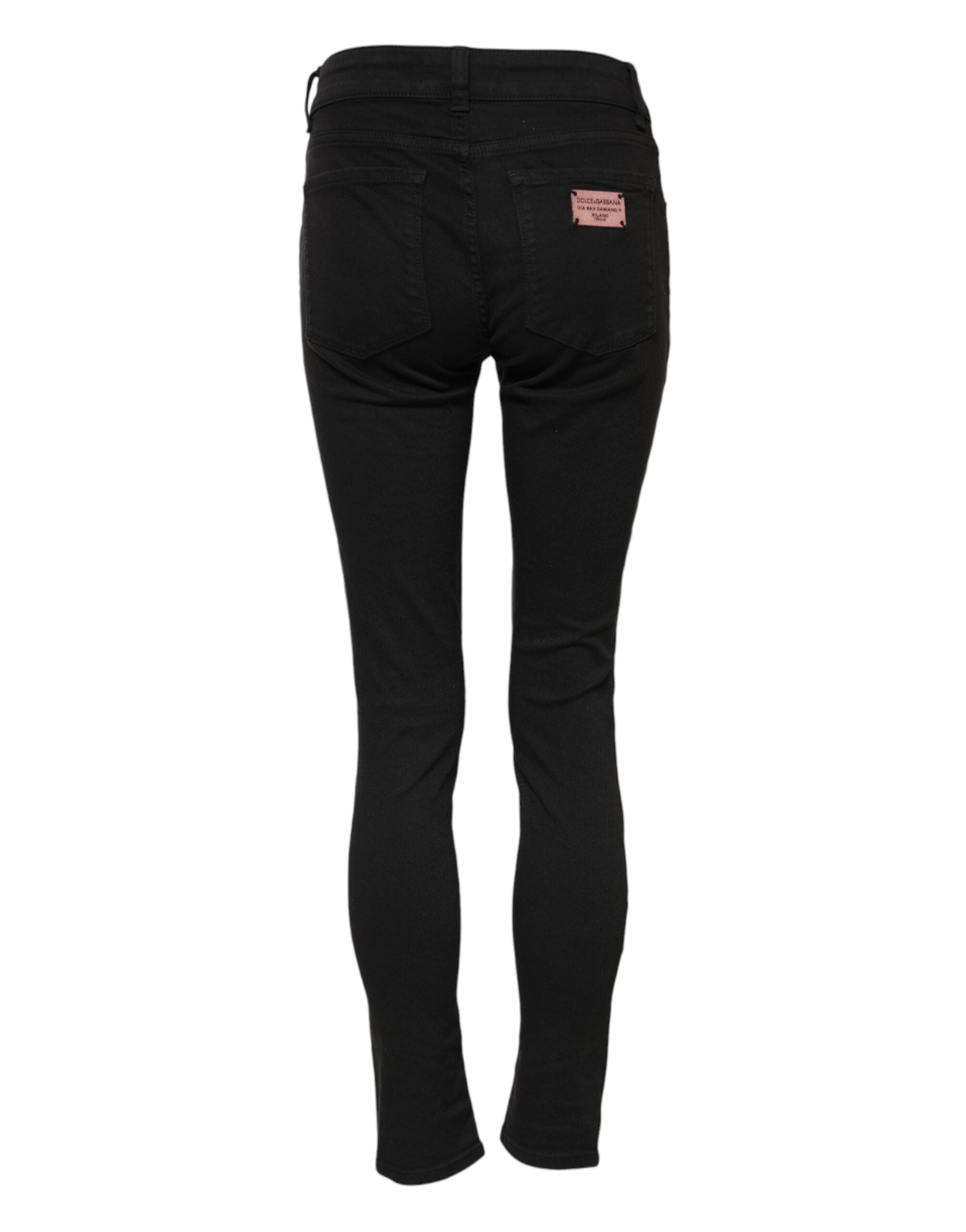Dolce & Gabbana Schwarze Skinny Denim-Jeans aus Baumwolle mit mittlerer Taille