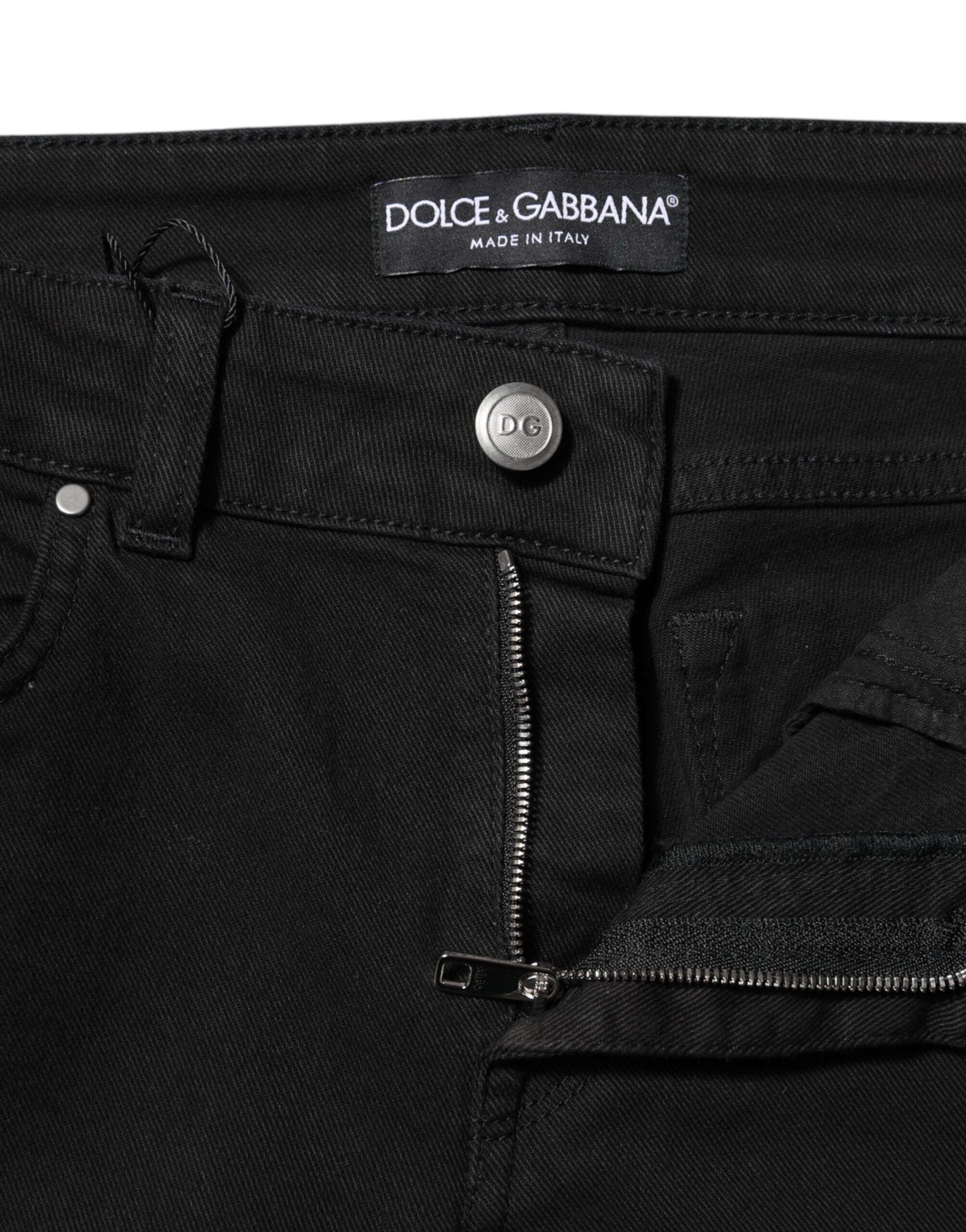 Dolce & Gabbana Schwarze Skinny Denim-Jeans aus Baumwolle mit mittlerer Taille