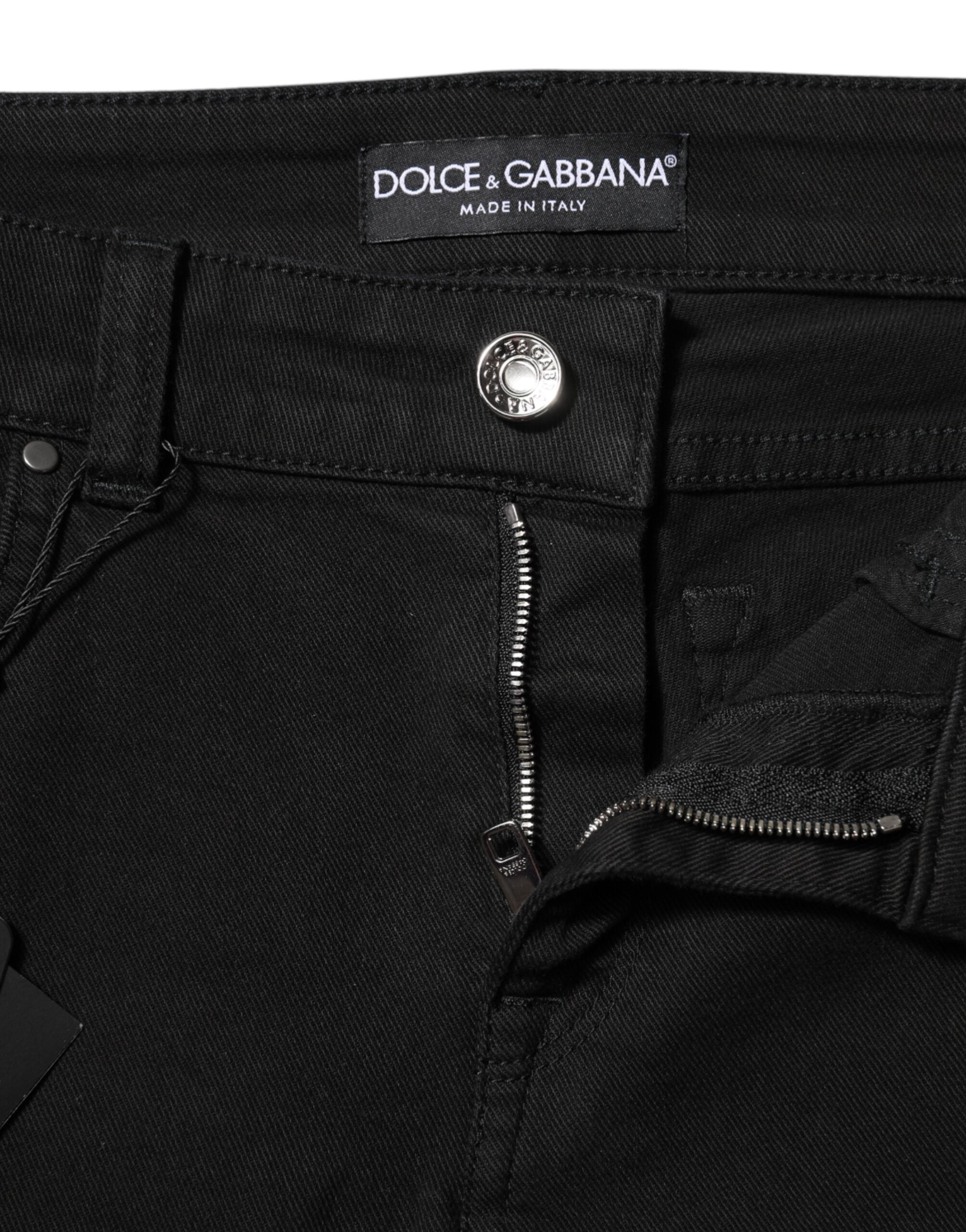 Dolce & Gabbana Schwarze Baumwolle Logo Skinny Mid Waist Denim Jeans