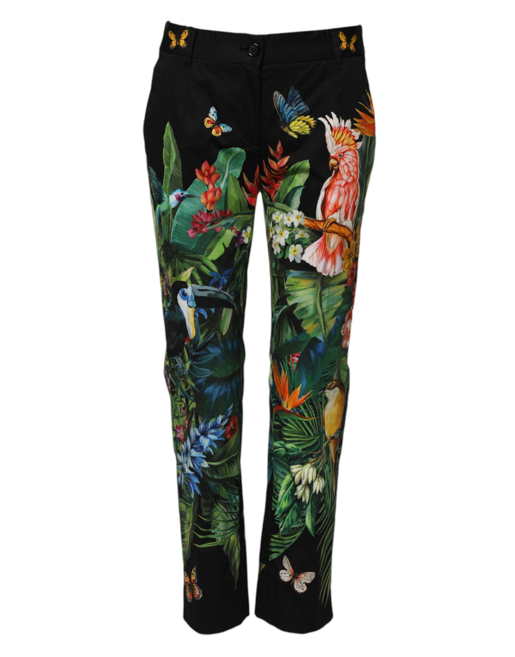 Dolce & Gabbana Schwarze Tropical Mid Waist-Hose aus Baumwolle