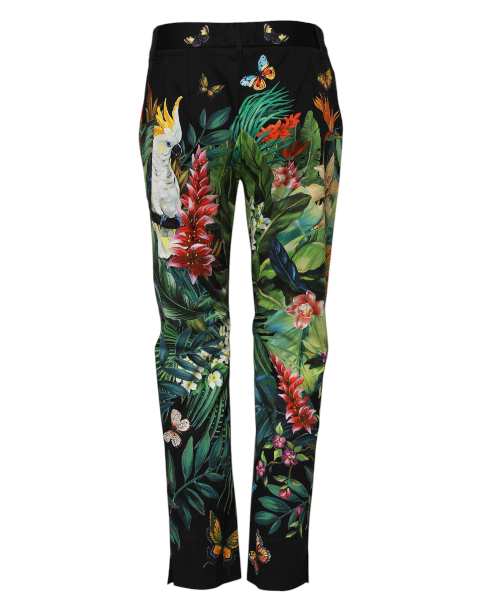 Dolce & Gabbana Schwarze Tropical Mid Waist-Hose aus Baumwolle