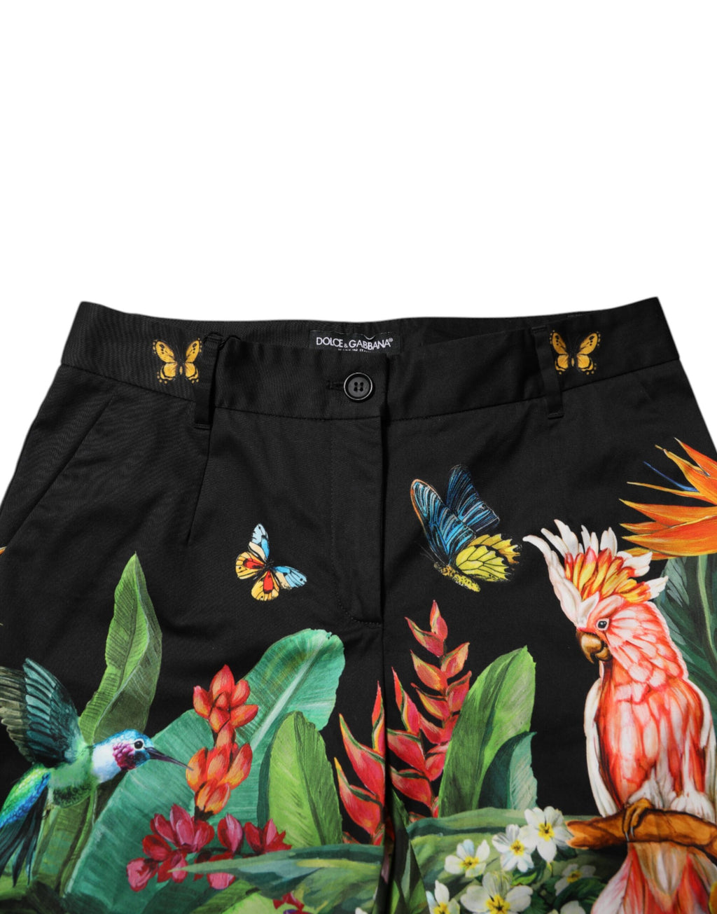 Dolce & Gabbana Schwarze Tropical Mid Waist-Hose aus Baumwolle