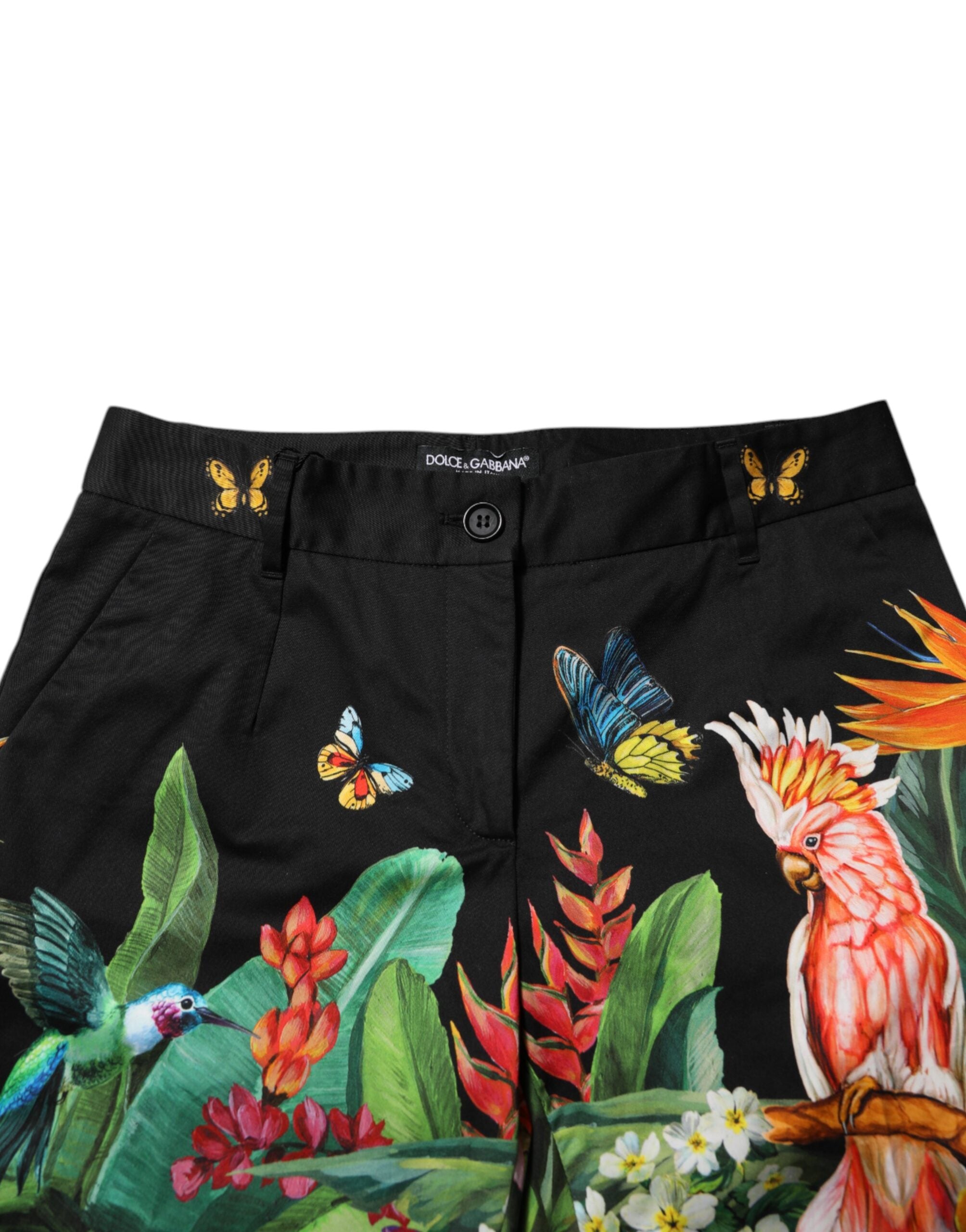Dolce & Gabbana Schwarze Tropical Mid Waist-Hose aus Baumwolle