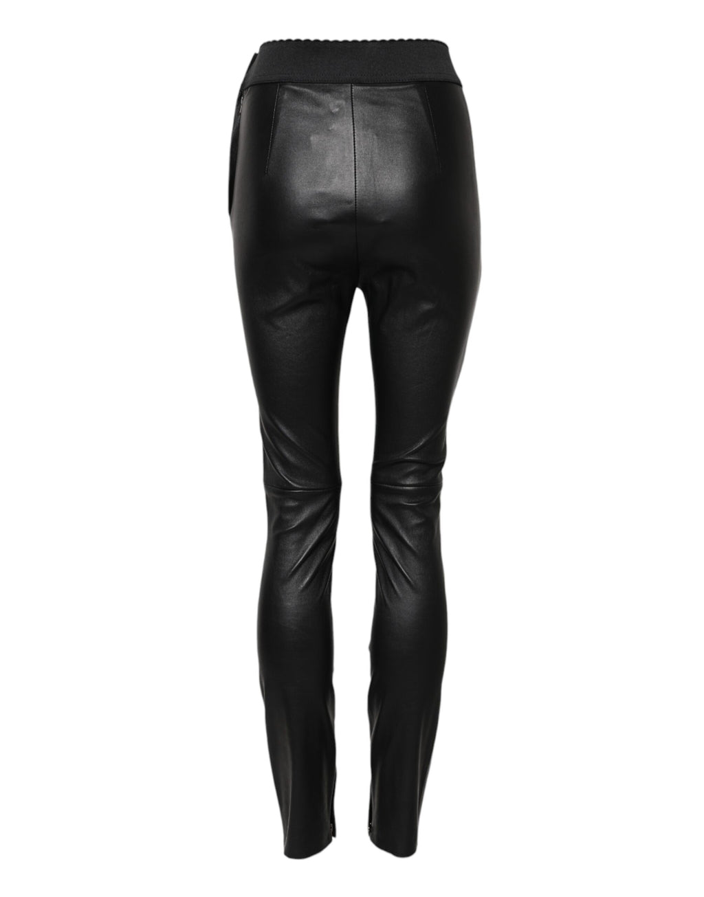 Dolce & Gabbana Zwarte Leren Broek met Elastische Taille