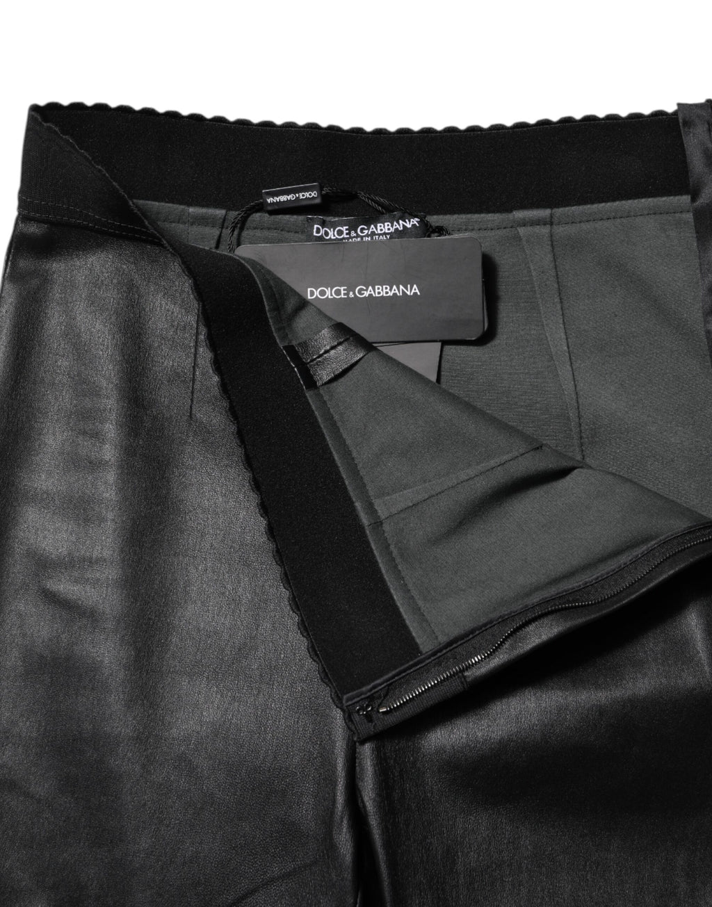 Dolce & Gabbana Schwarze Lederhose mit elastischer Taille