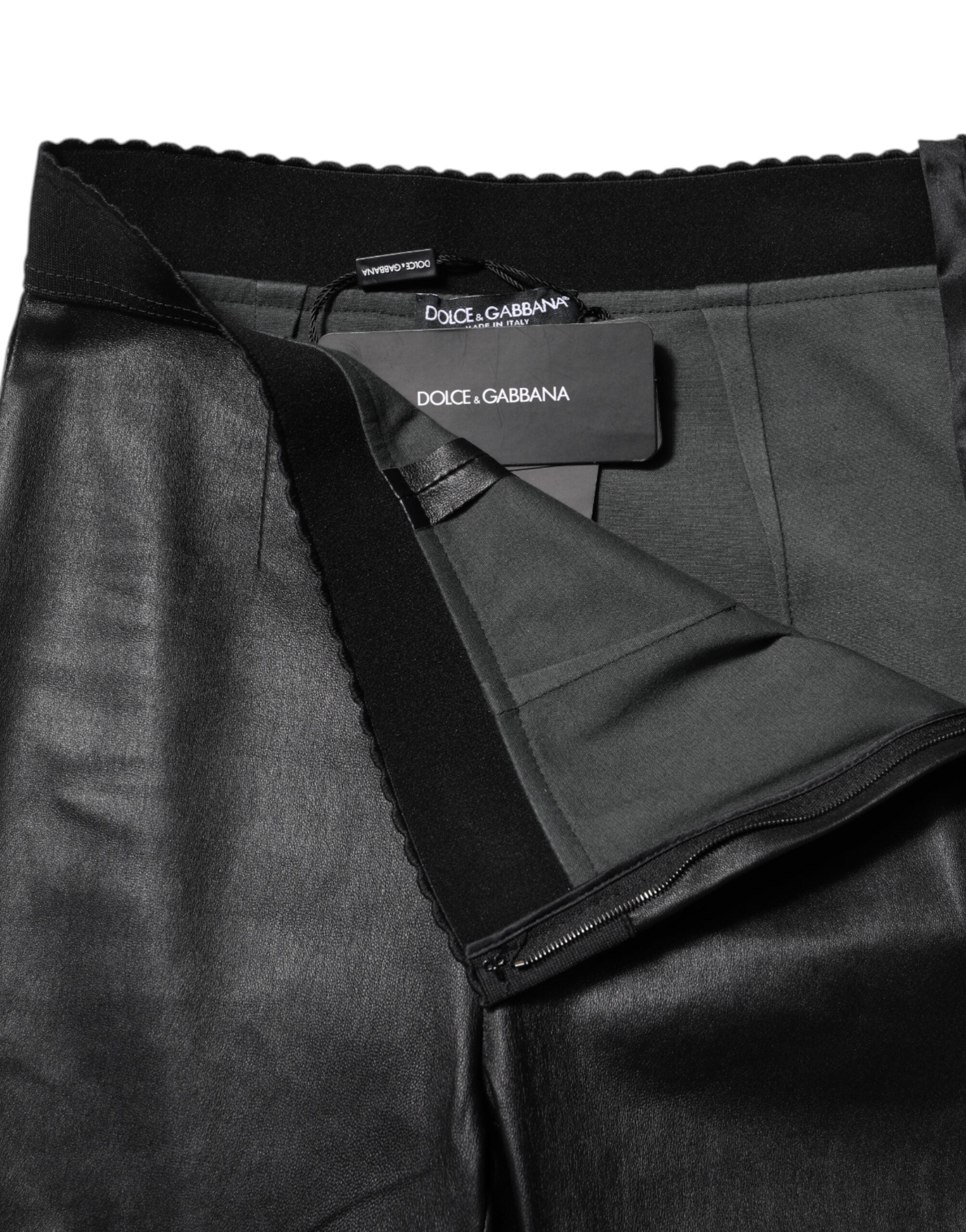 Dolce & Gabbana Schwarze Lederhose mit elastischer Taille