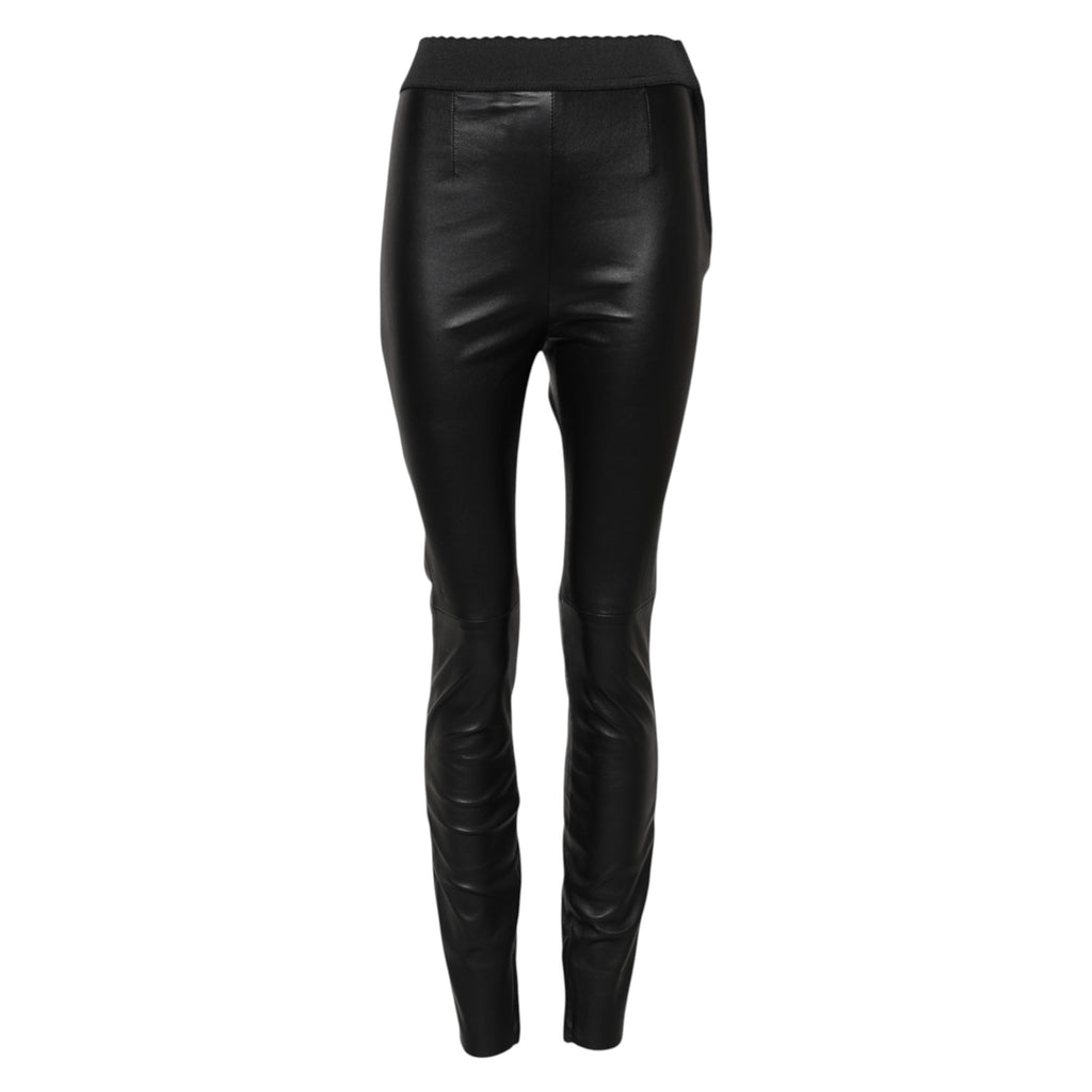 Dolce & Gabbana Schwarze Lederhose mit elastischer Taille