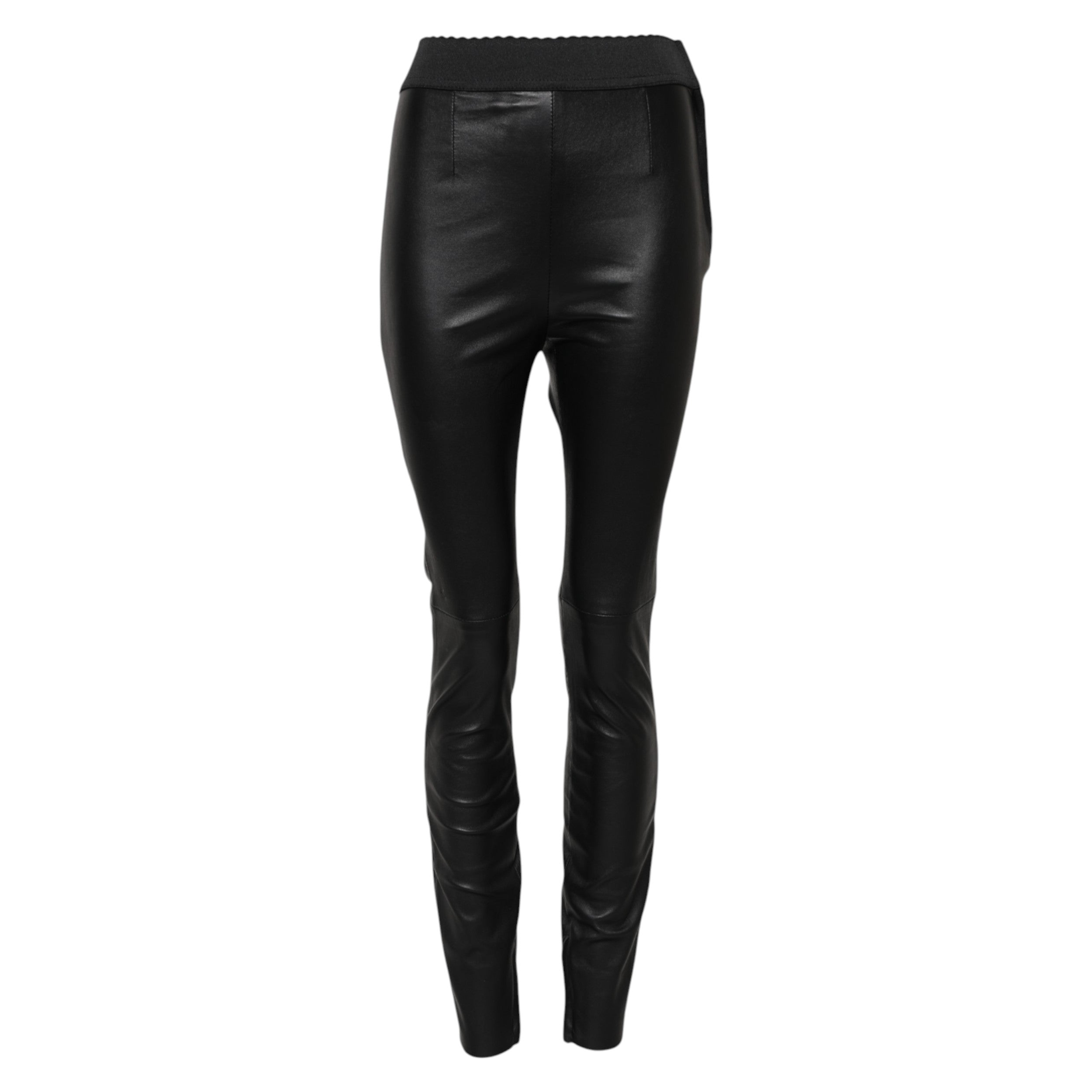 Dolce & Gabbana Schwarze Lederhose mit elastischer Taille