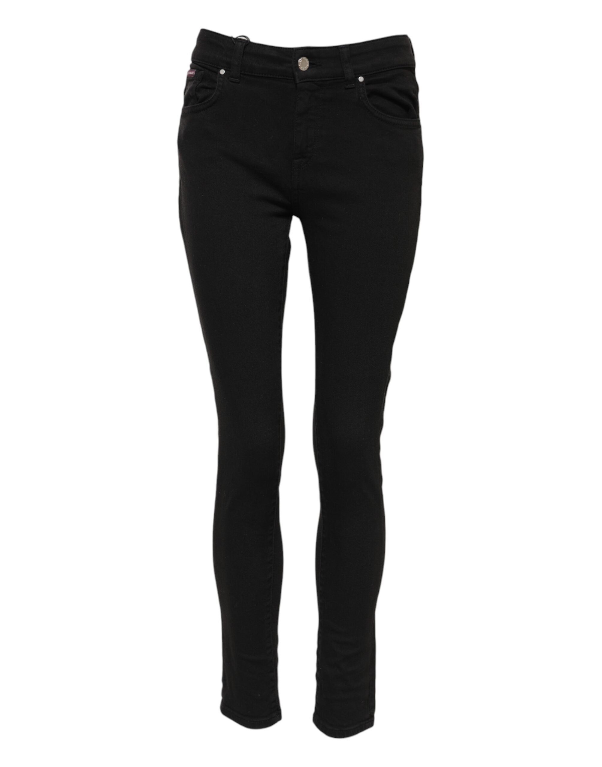 Dolce & Gabbana Schwarze Baumwolle Logo Skinny Mid Waist Denim Jeans