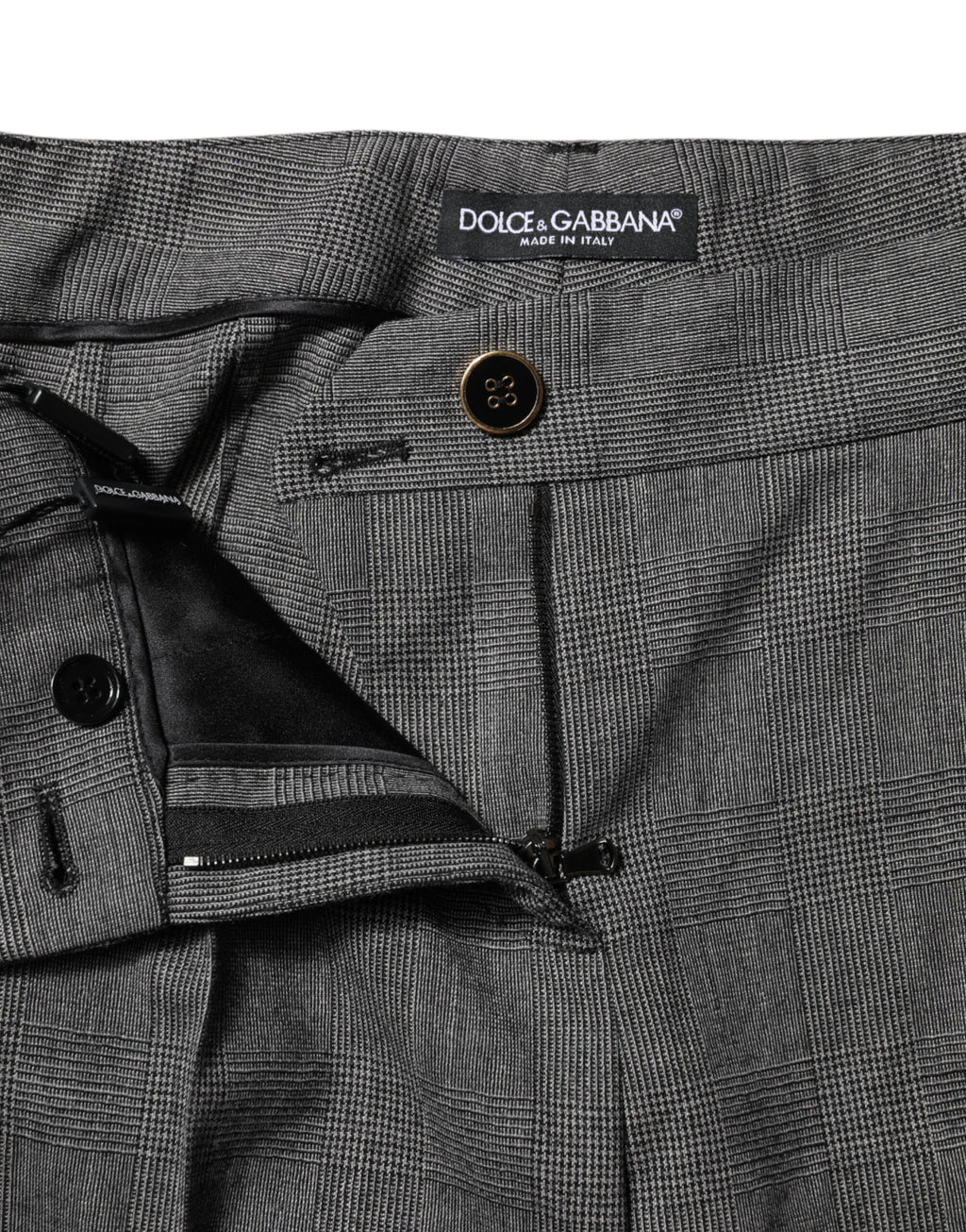 Dolce & Gabbana Grijs Geruite Hoge Taille Uitlopende Broek