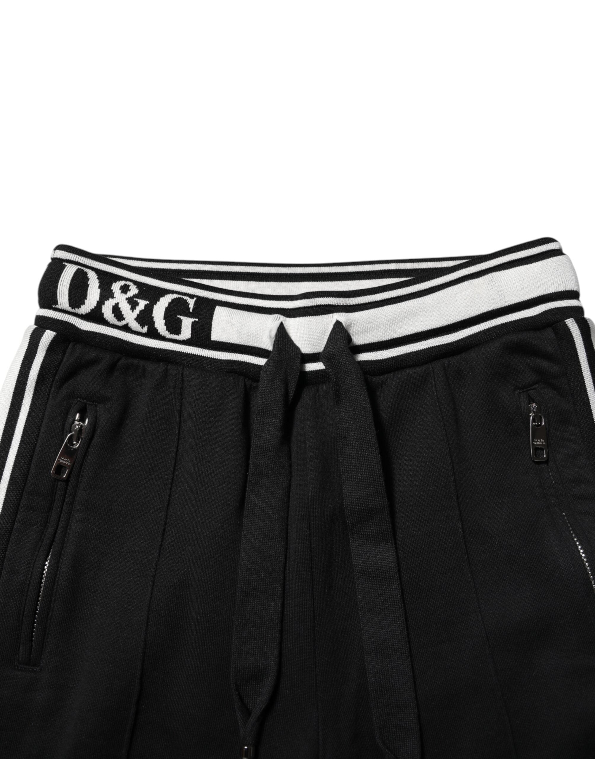 Dolce & Gabbana Schwarze Baumwoll-Jogger-Hose mit Logo-Taille