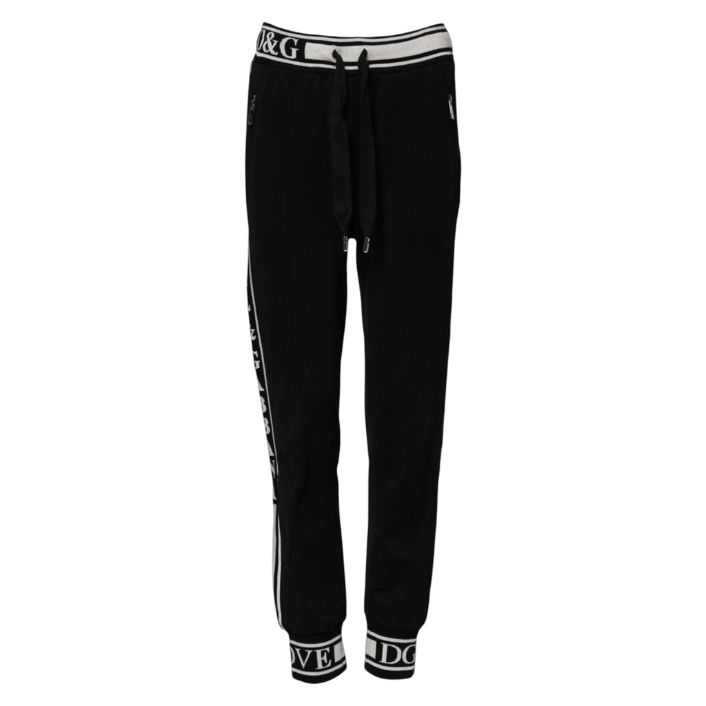 Dolce & Gabbana Schwarze Baumwoll-Jogger-Hose mit Logo-Taille