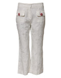 Dolce & Gabbana Witte Katoenen Broek met Bloemenjacquard