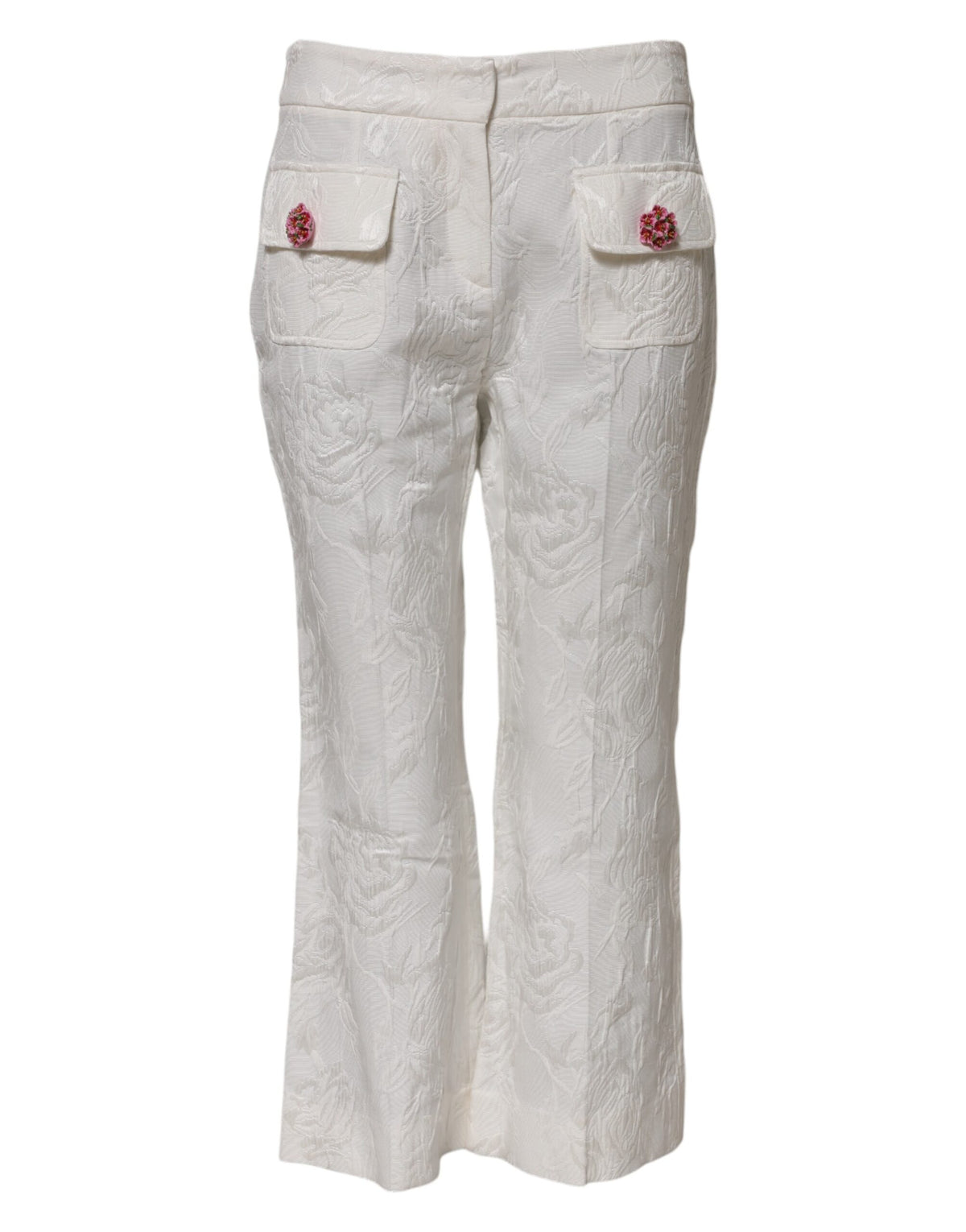 Dolce & Gabbana Witte Katoenen Broek met Bloemenjacquard