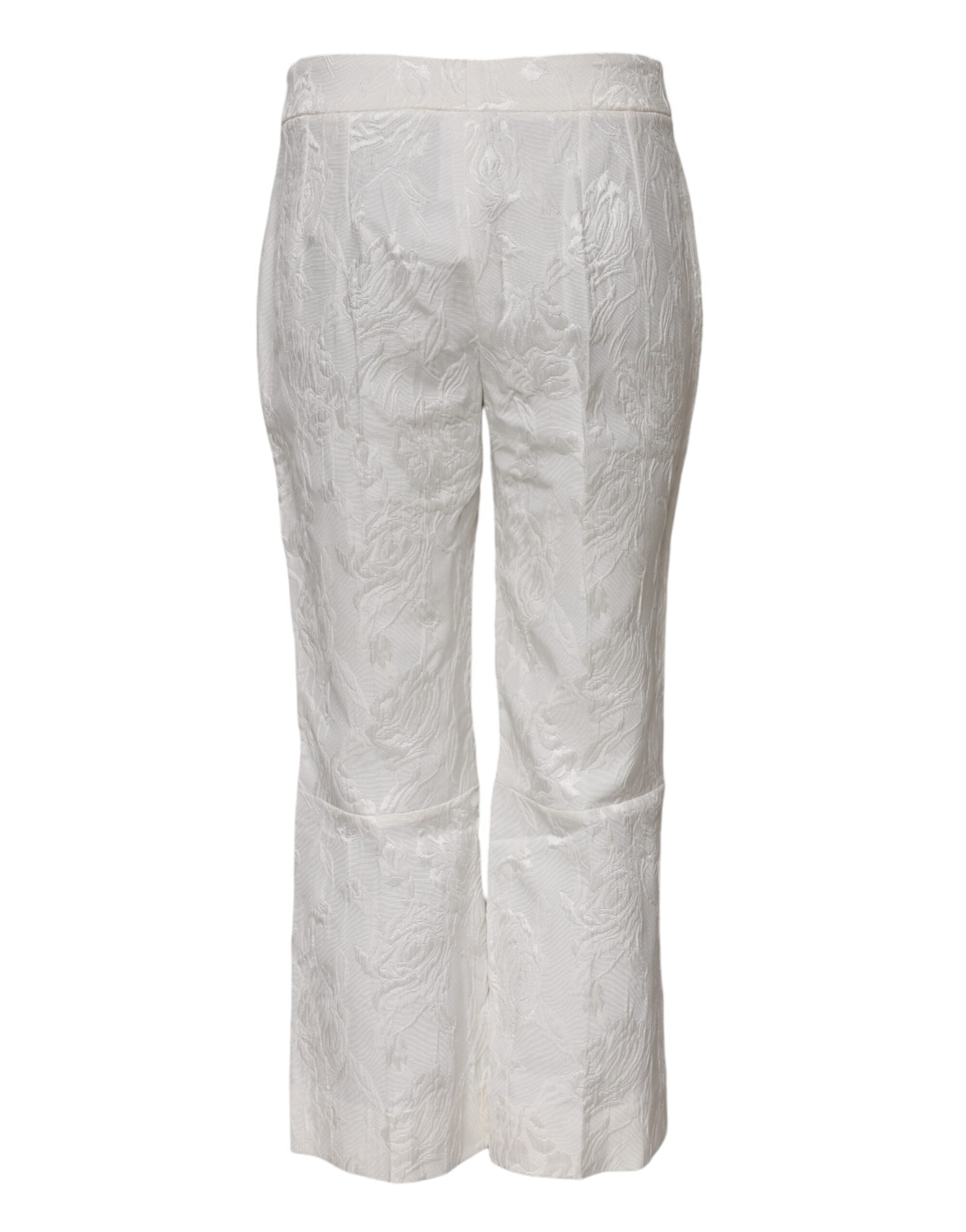 Dolce & Gabbana Weiße Jacquard-Hose aus Baumwolle mit Blumenmuster