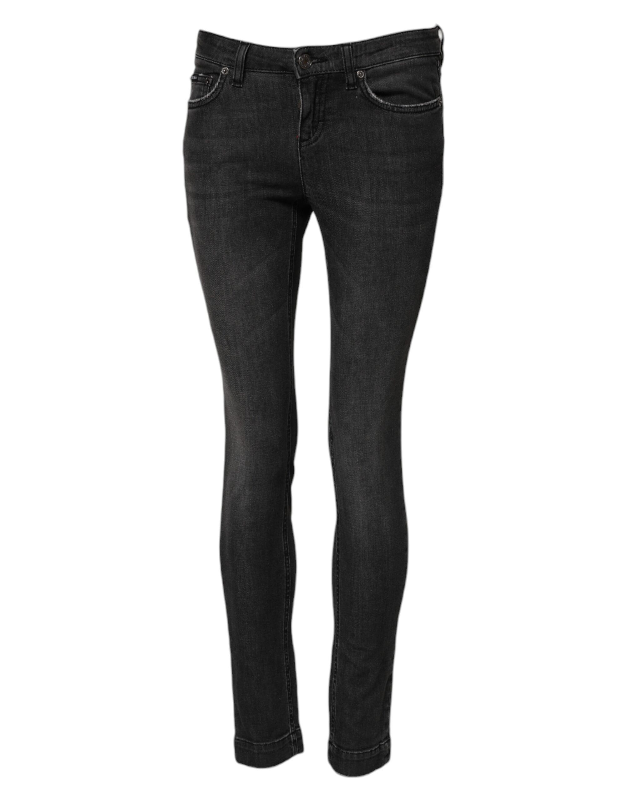 Dolce & Gabbana Schwarze Skinny Denim-Jeans aus Baumwolle mit niedriger Taille
