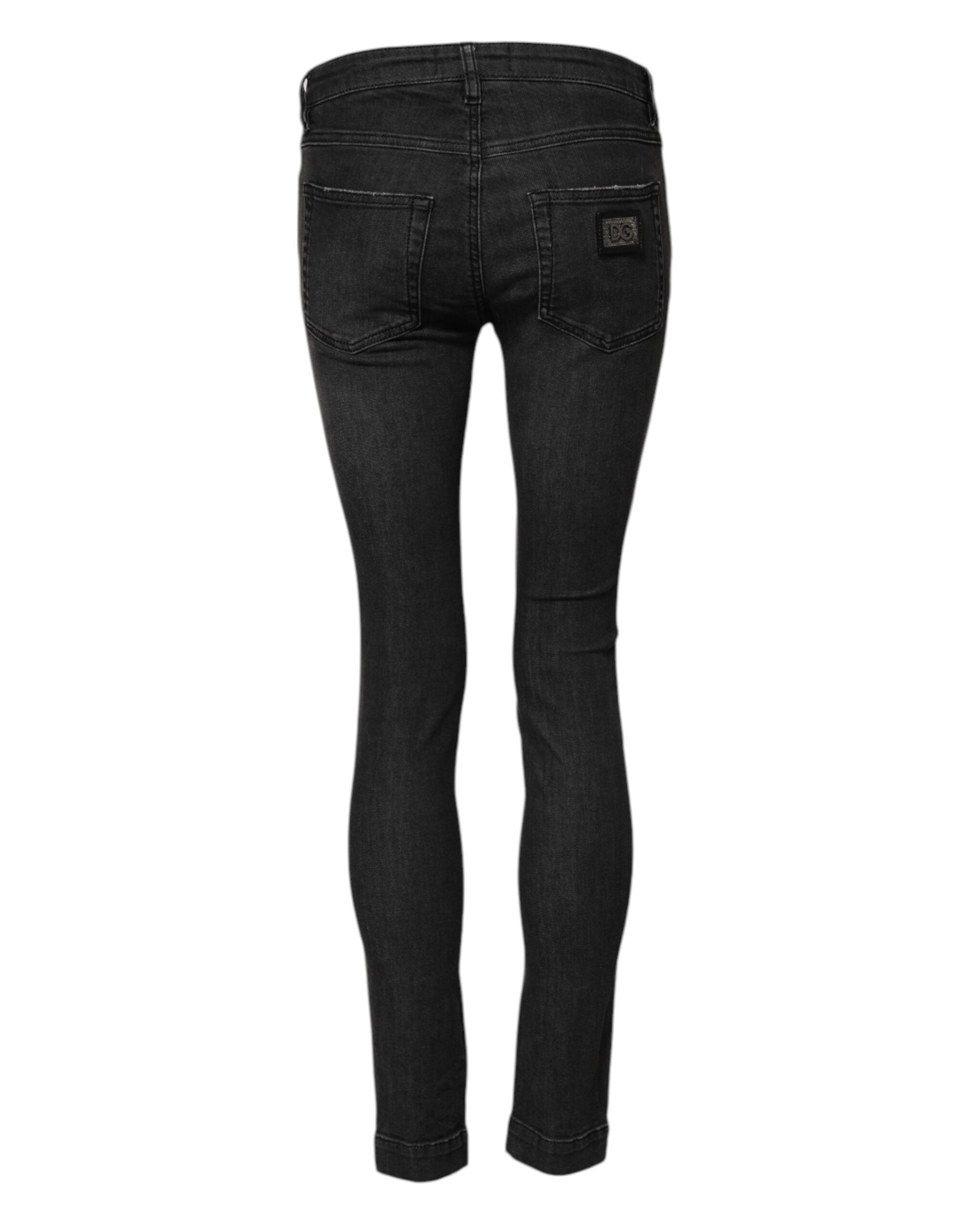 Dolce & Gabbana Schwarze Skinny Denim-Jeans aus Baumwolle mit niedriger Taille