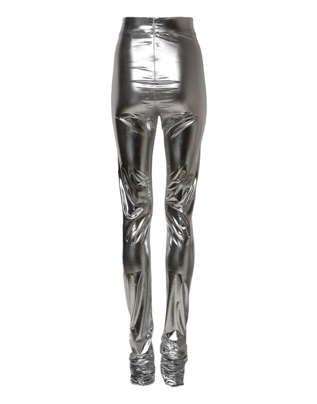Dolce & Gabbana Metallic Silber Polyester Slim Fit Leggings Hosen