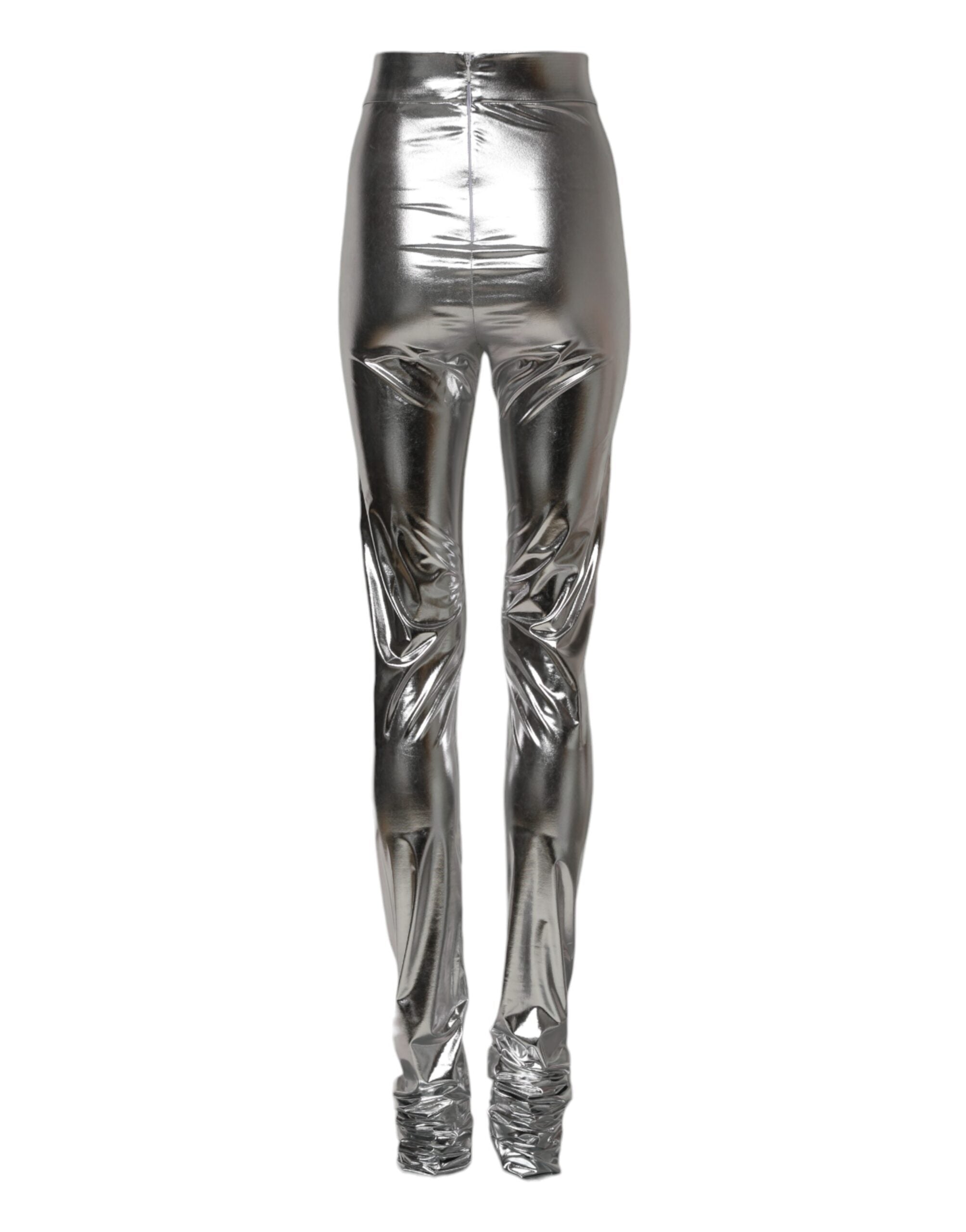 Dolce & Gabbana Metallic Silber Polyester Slim Fit Leggings Hosen