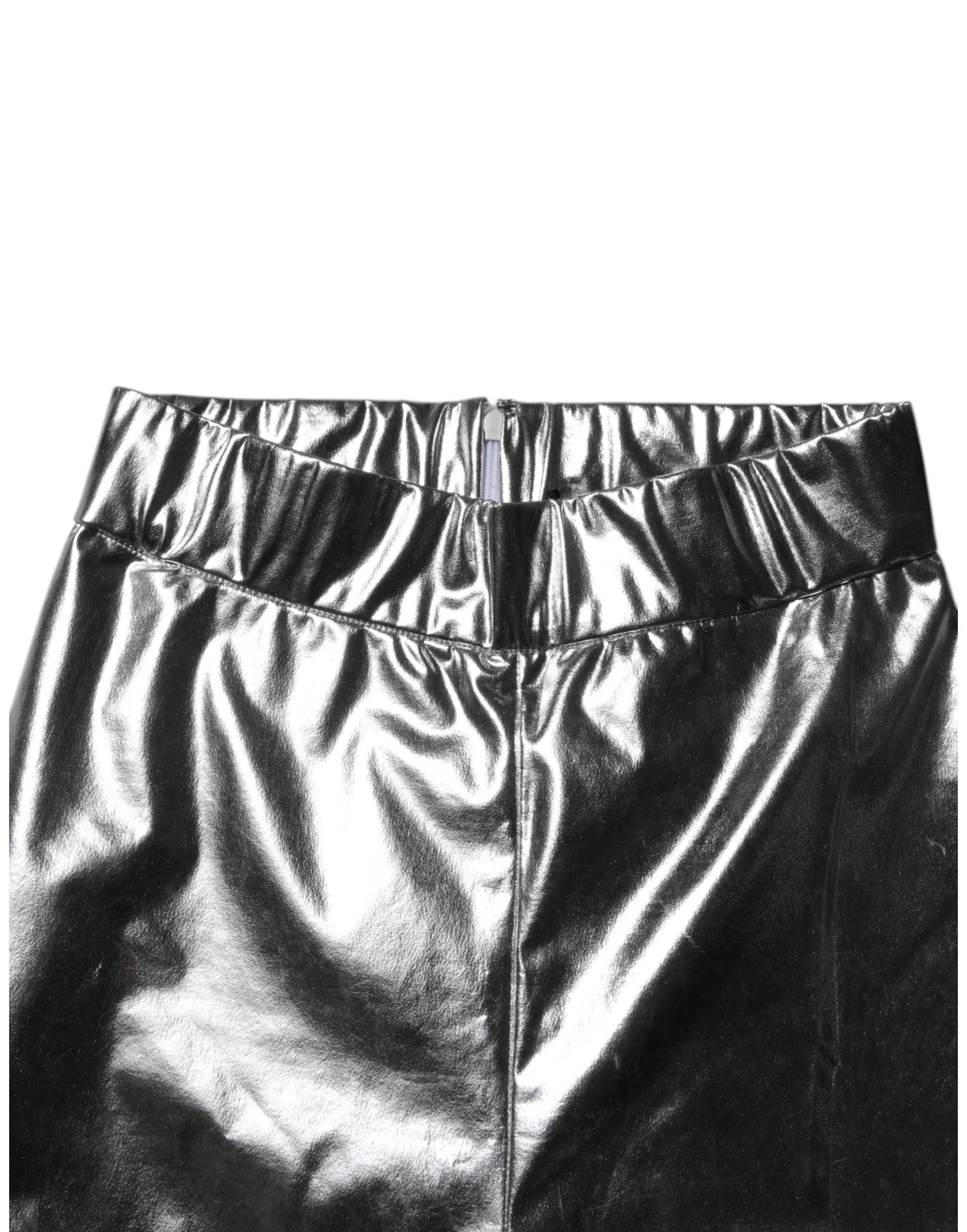 Dolce & Gabbana Metallic Silber Polyester Slim Fit Leggings Hosen