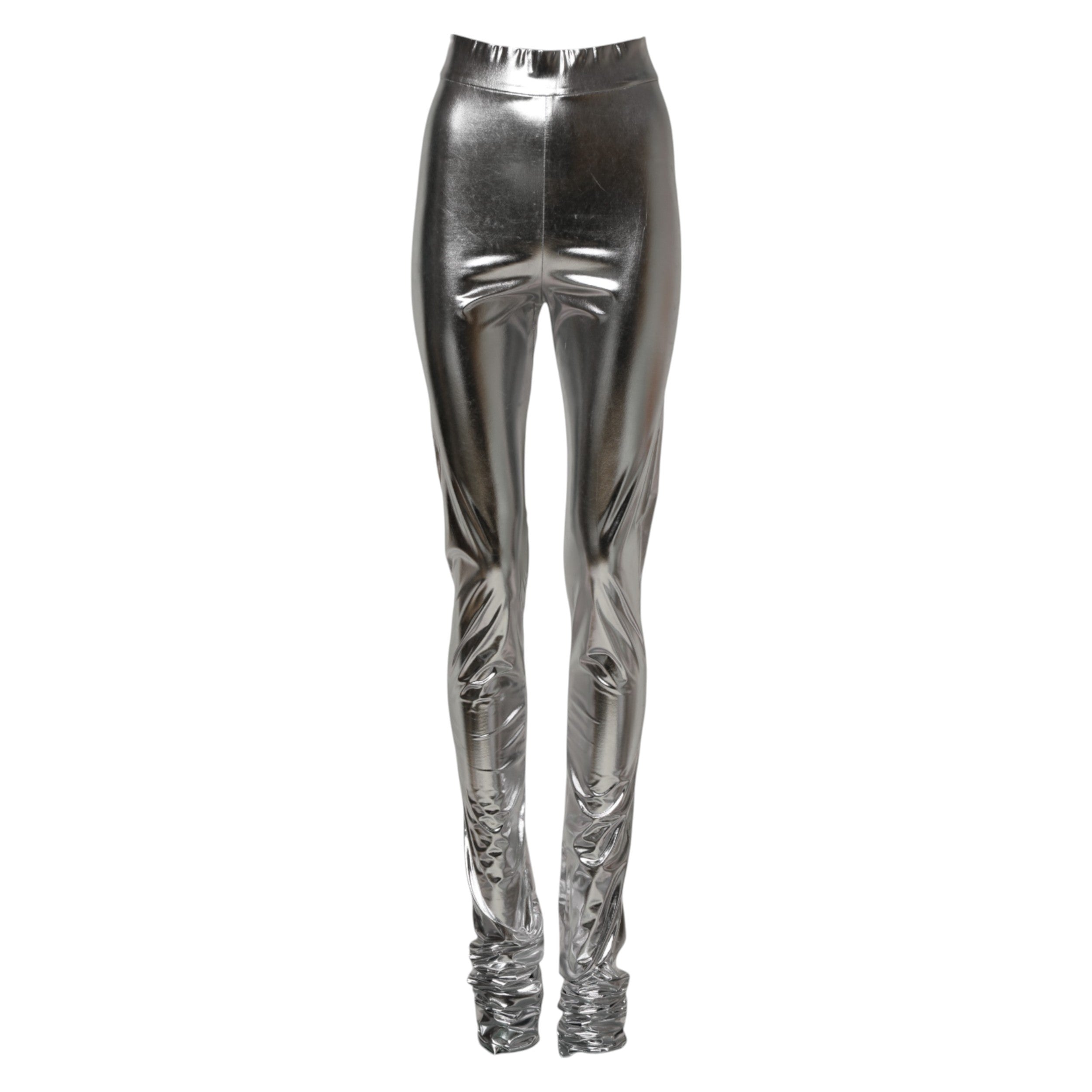 Dolce & Gabbana Metallic Silber Polyester Slim Fit Leggings Hosen