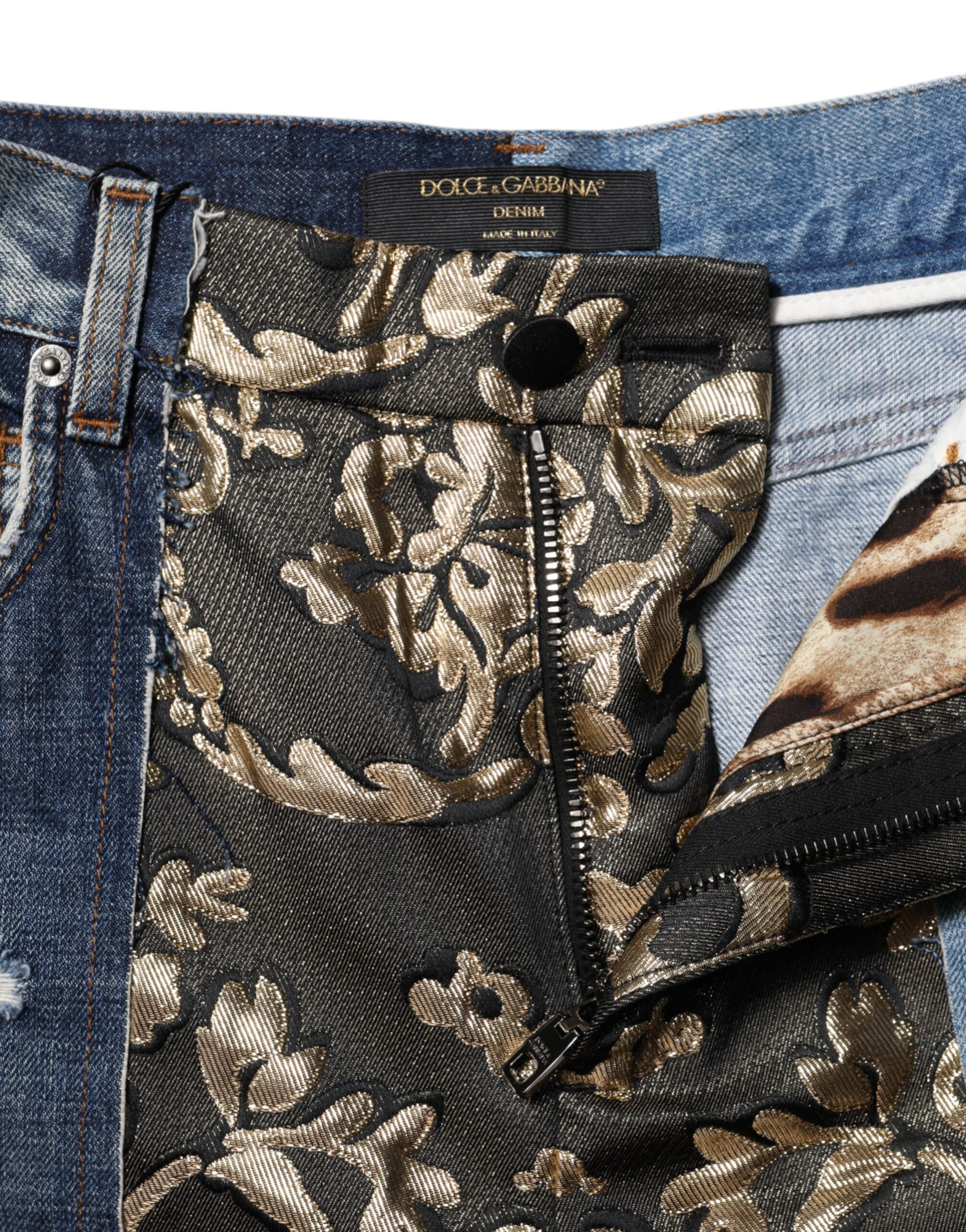 Dolce & Gabbana Mehrfarbige konisch zulaufende Denim-Jeans mit Patchwork