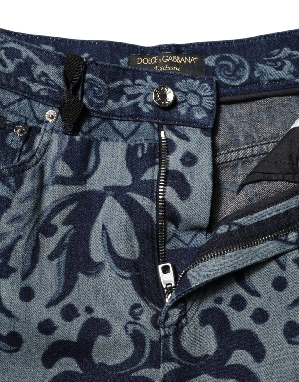 Dolce & Gabbana Blaue Graphic Print Tapered Denim Jeans