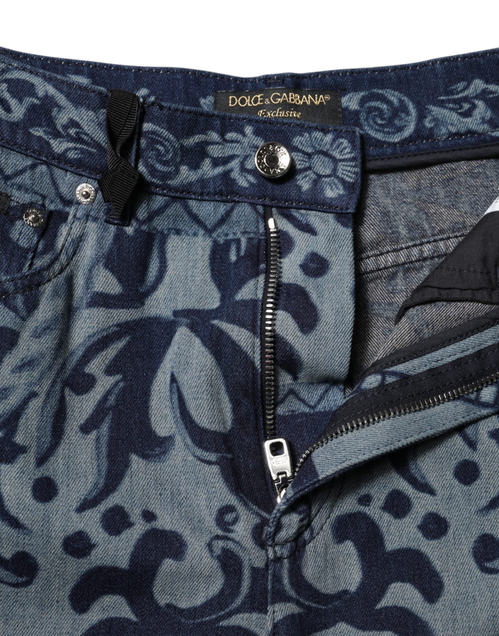 Dolce & Gabbana Blaue Graphic Print Tapered Denim Jeans