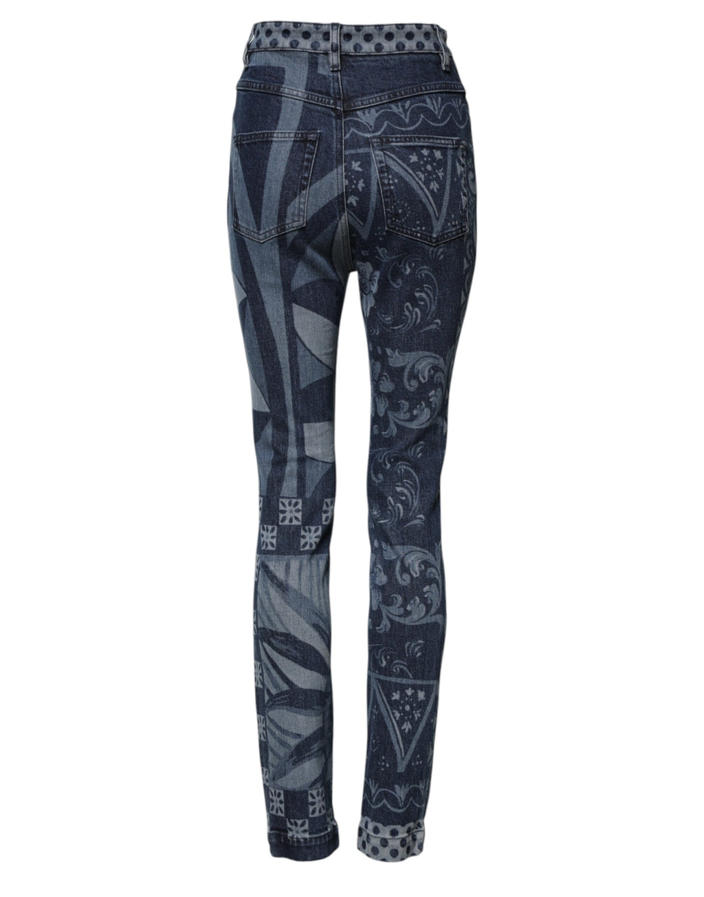 Dolce & Gabbana Blaue Grafikdruck-Baumwoll-Skinny-Denim-Jeans